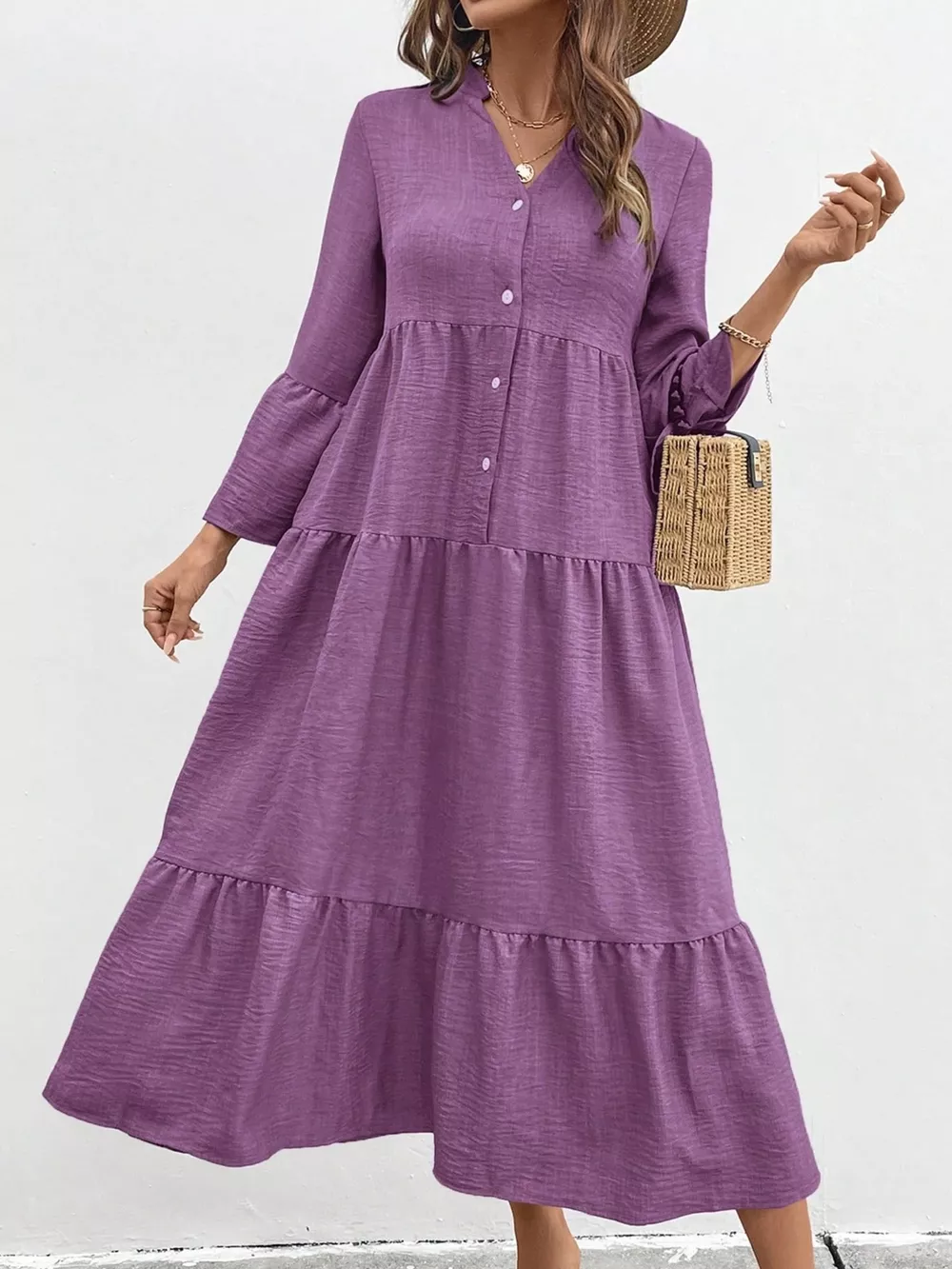 Ruffle Hem Button Front Tiered Dress, image 8