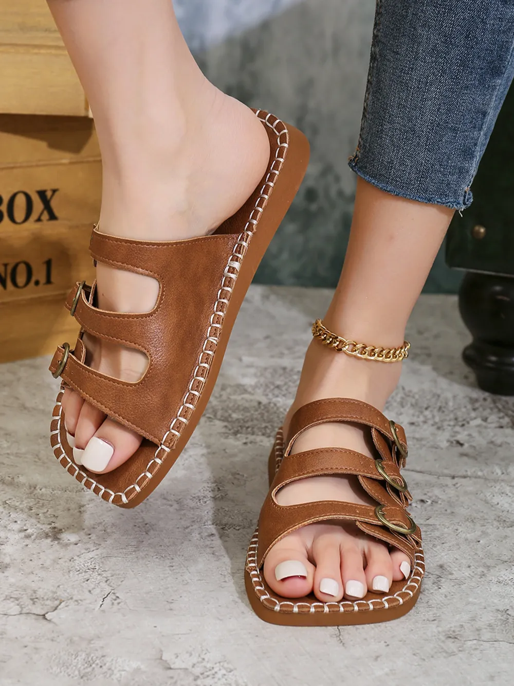 Triple Buckle Flat Sandals, image 3