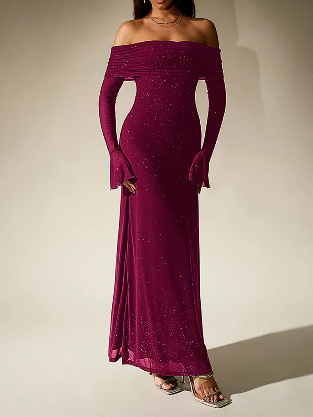 Glitter Off-Shoulder Maxi Dress, image 21