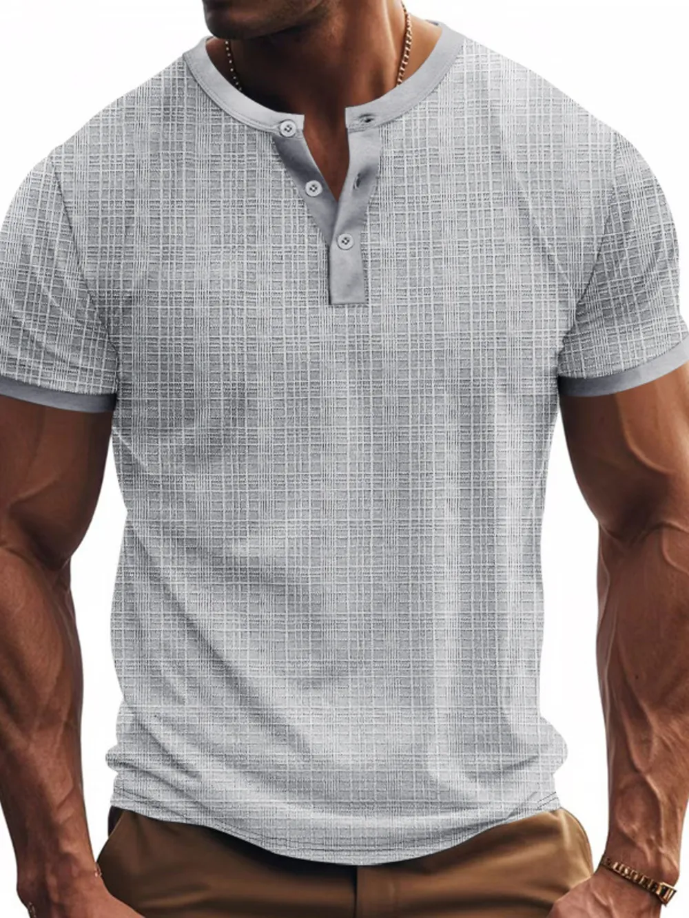 Men's Full Size Button Detail Short Sleeve Top Plus Size, image 7