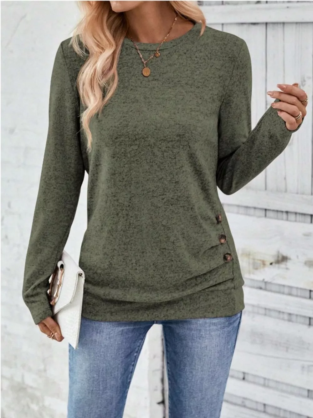 Casual Decor Button Long Sleeve T-Shirt, image 12