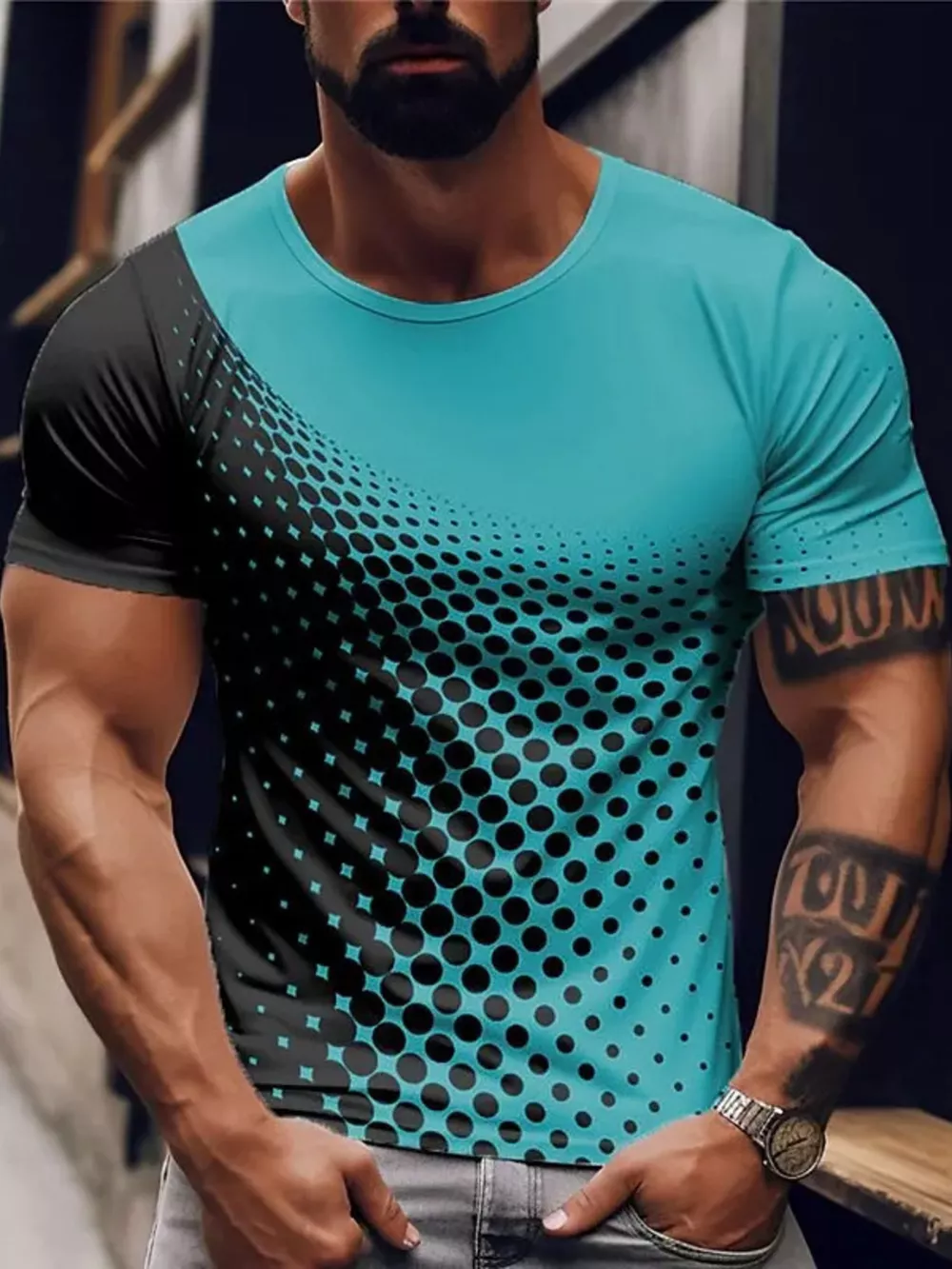 Men's Full Size Gradient Dot Print T-Shirt Plus Size, image 4