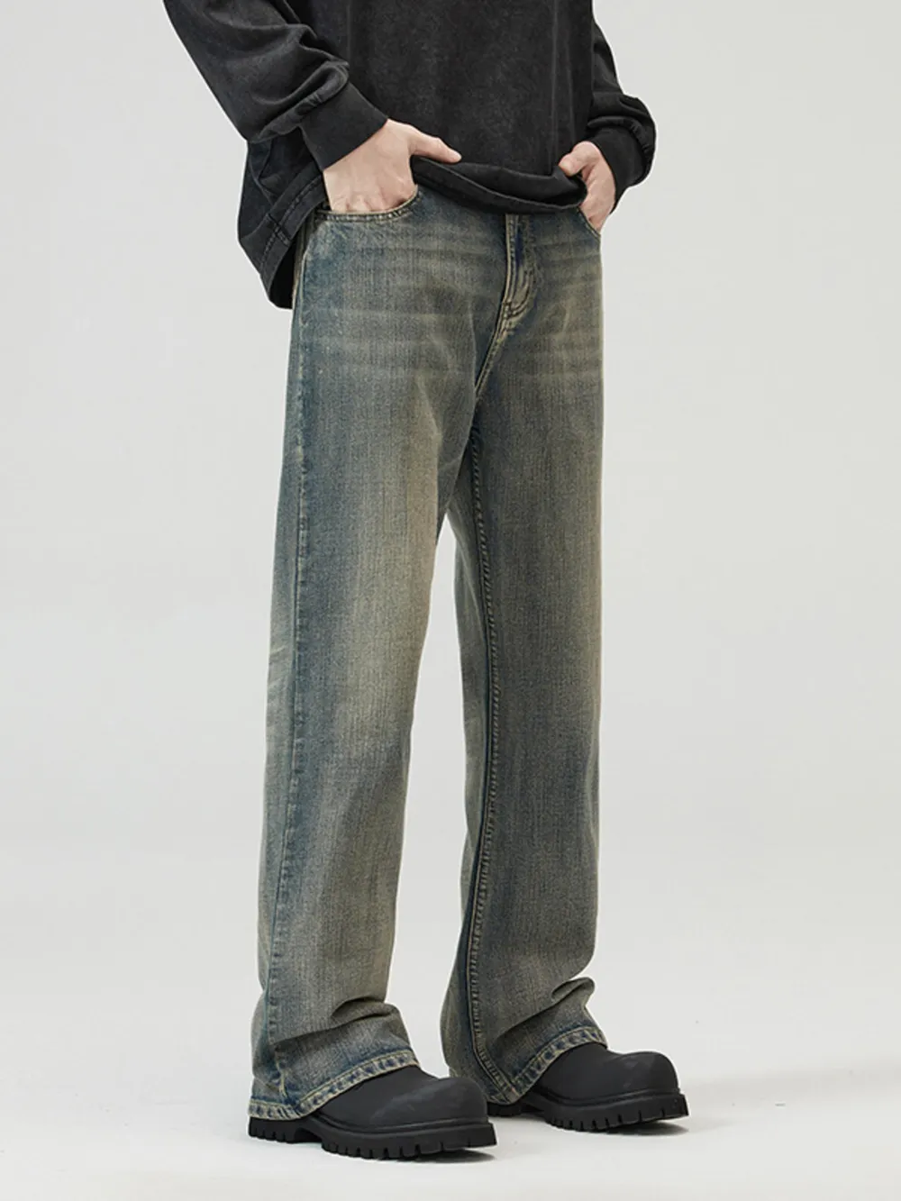 Men's Full Size Vintage Wash Wide Leg Jeans Plus Size, image 4