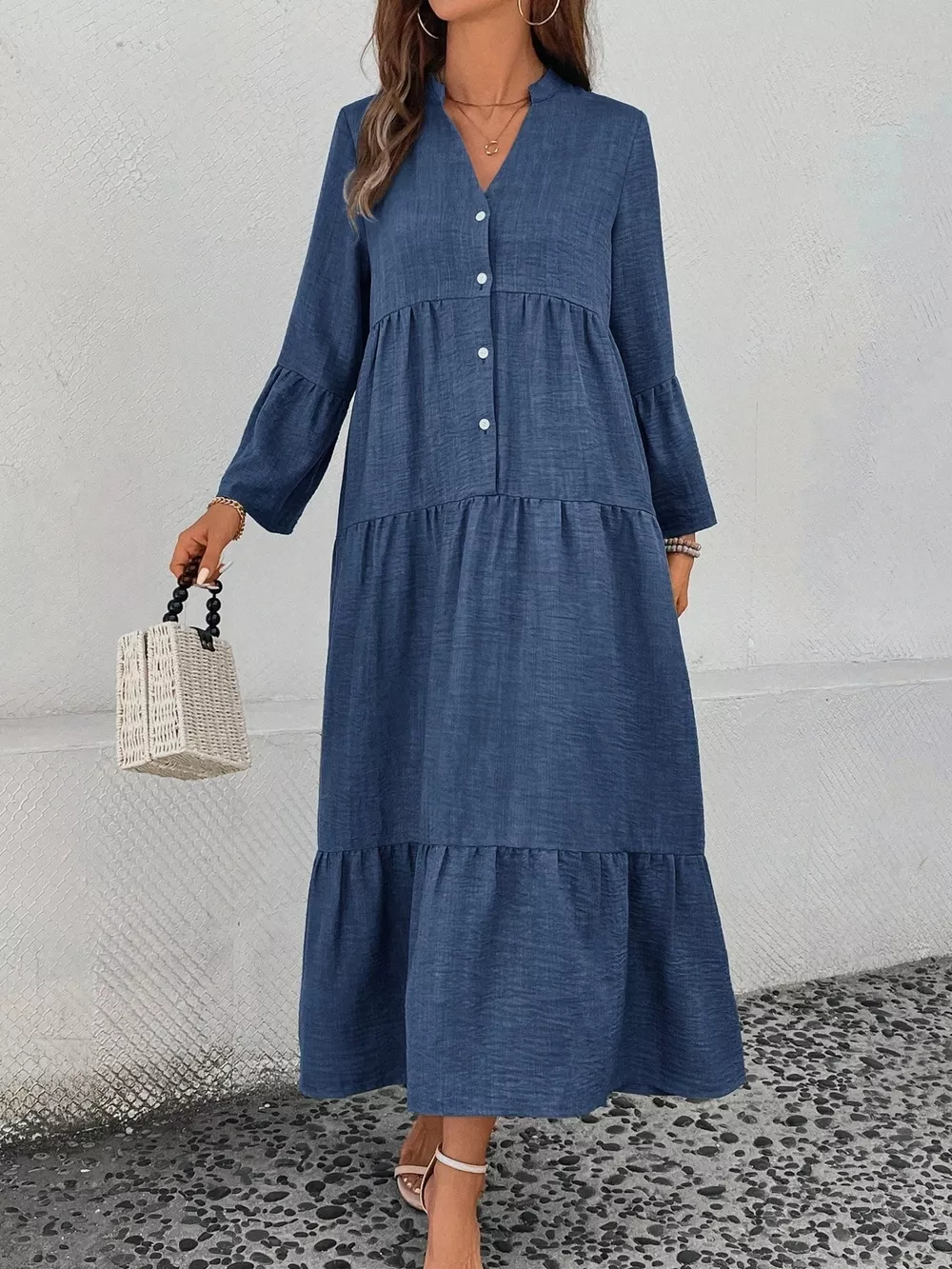 Ruffle Hem Button Front Tiered Dress, image 9