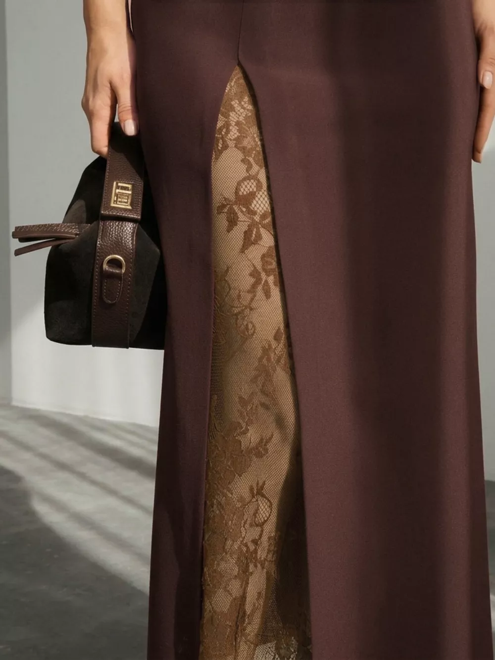 Elegant Lace-Trimmed Slit A-Line Skirt, image 3