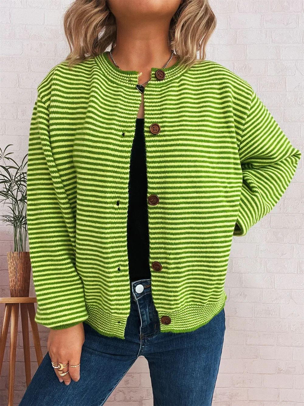 Striped Button Up Long Sleeve Cardigan, image 9