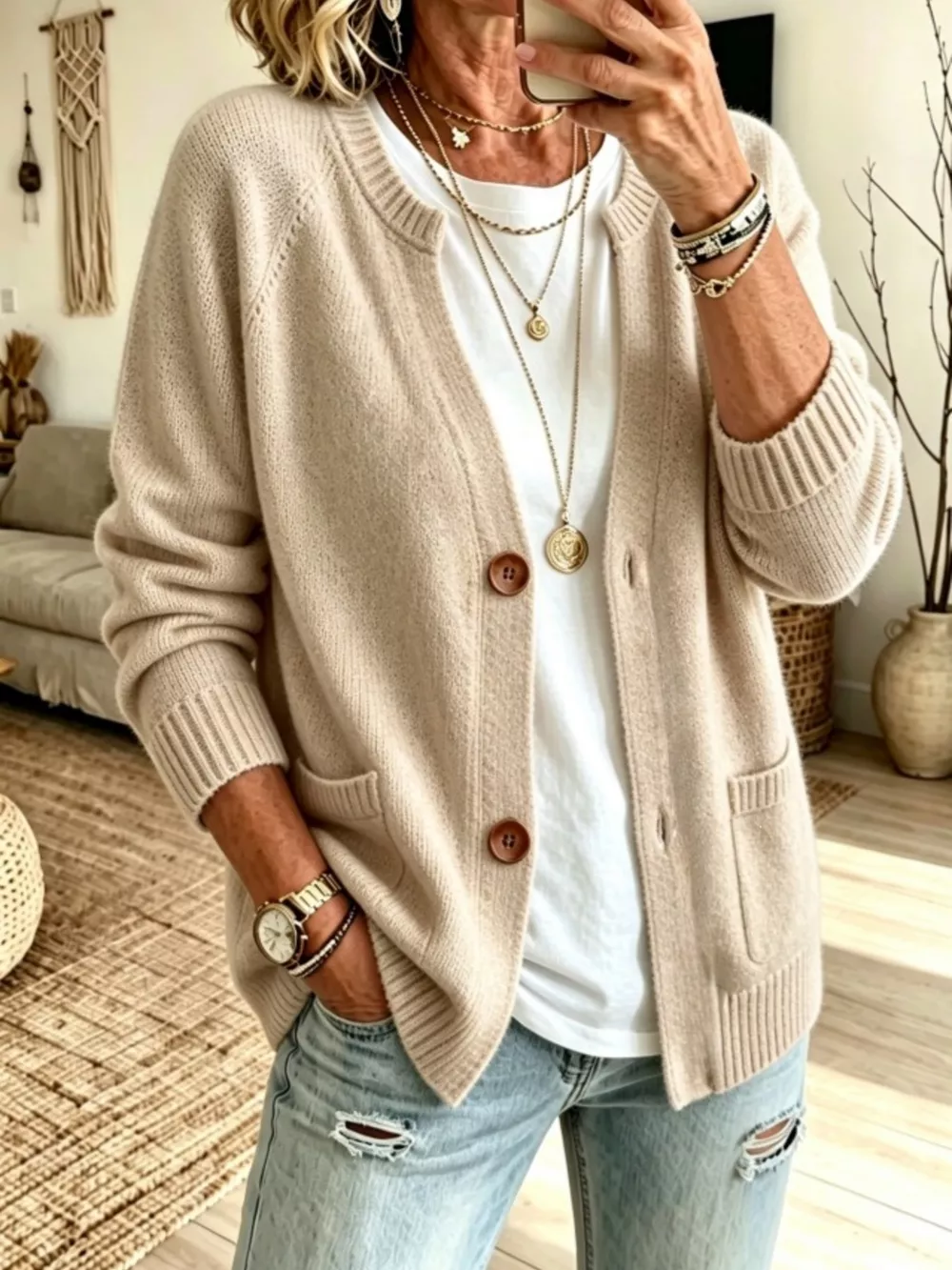Full Size Button Up Raglan Sleeve Cardigan Plus Size, image 5