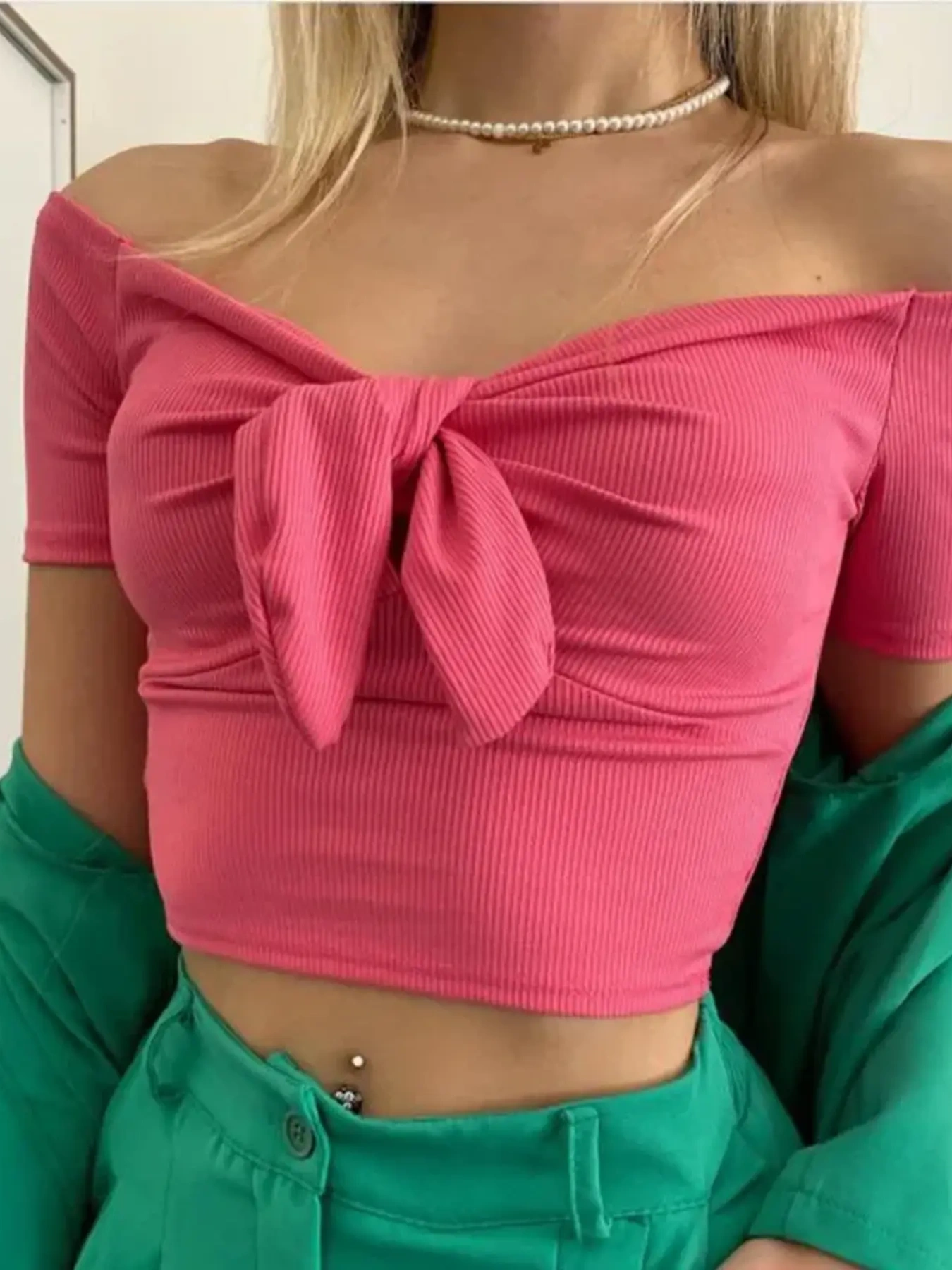 Off-Shoulder Bow-Tie Crop Top, image 6