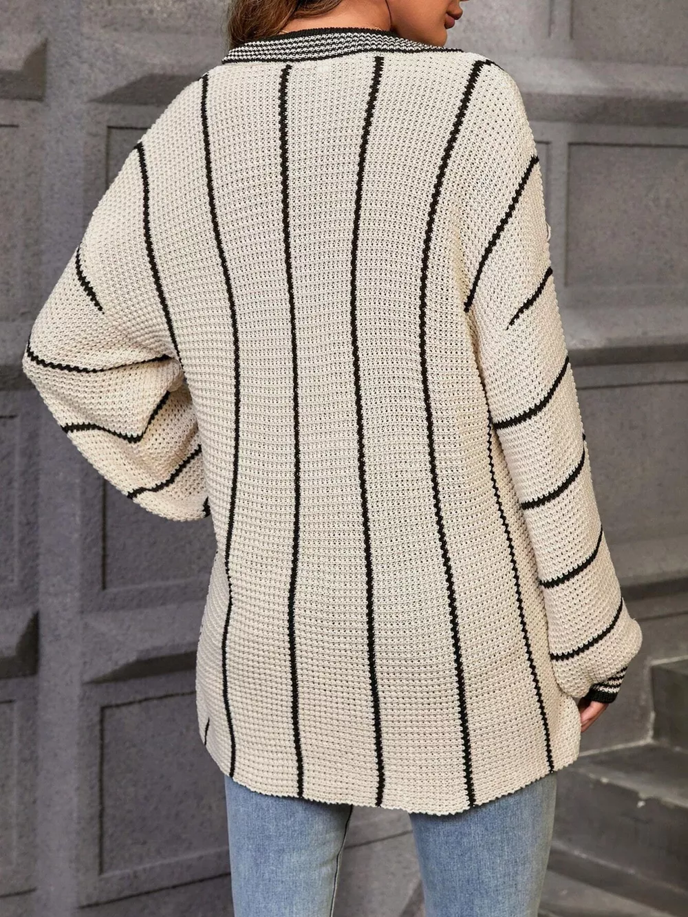 Striped V-Neck Relaxed Fit Sweater, image 6