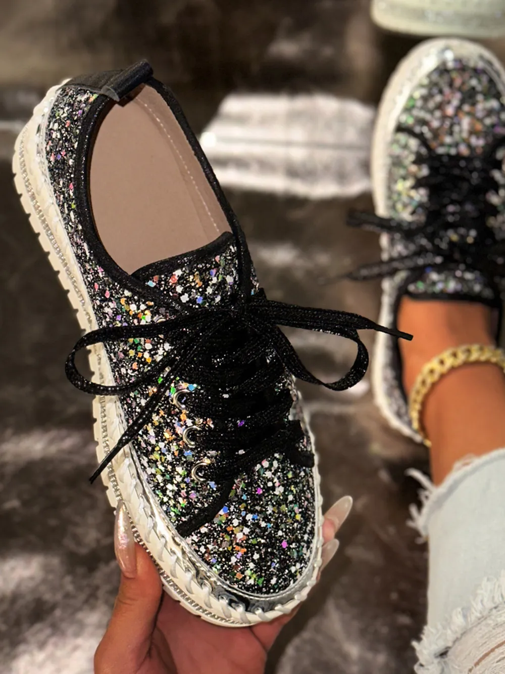 Lace Up Round Toe Platform Sneakers, image 4