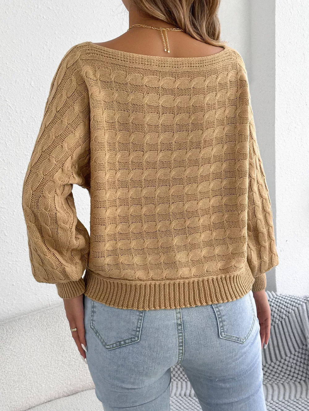 Cable Knit Boat Neck Sweater, image 8