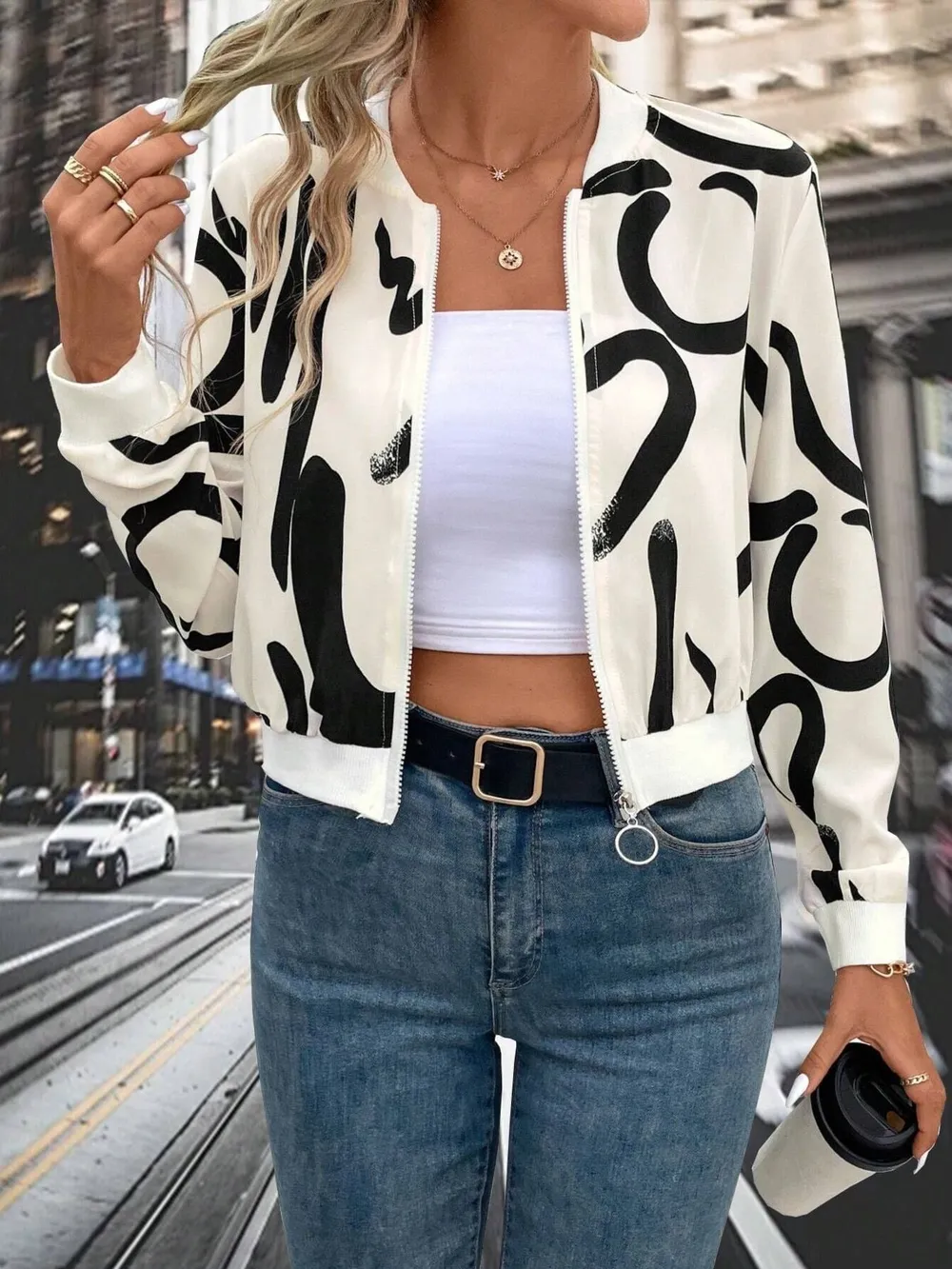Number Print Zip Up Jacket, image 3