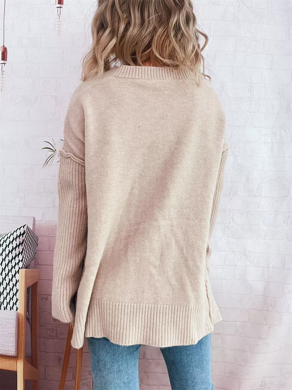 V-Neck Dropped Shoulder Sweater, image 10