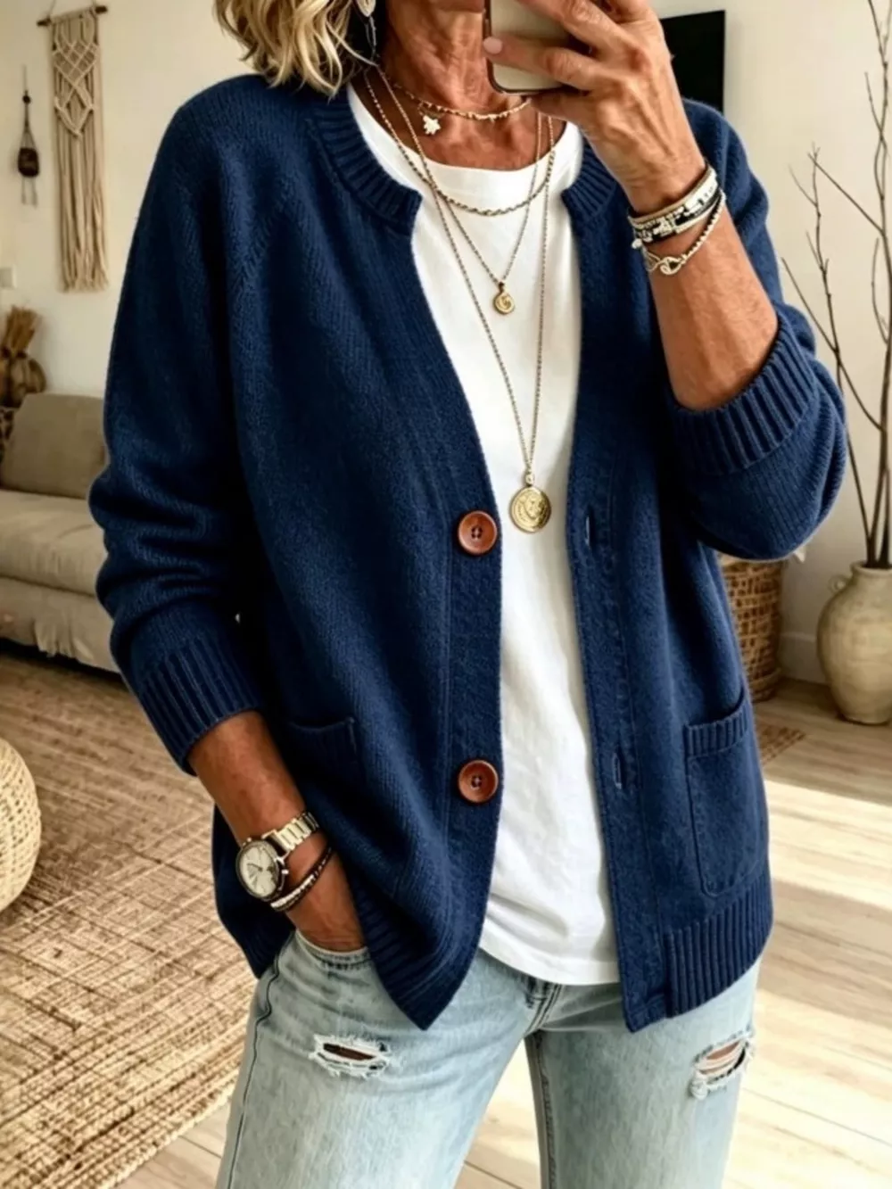 Full Size Button Up Raglan Sleeve Cardigan Plus Size, image 13