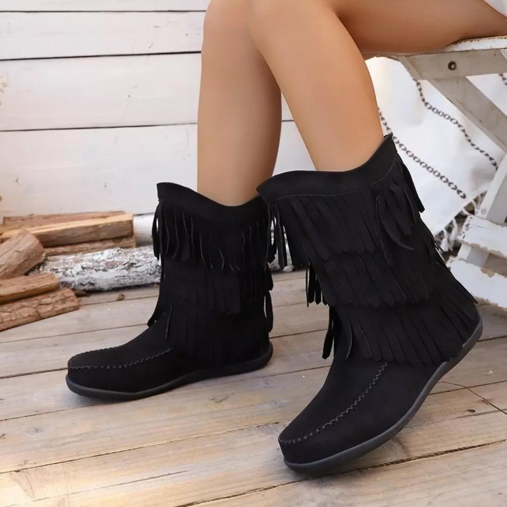 Fringe Round Toe Boots, image 4