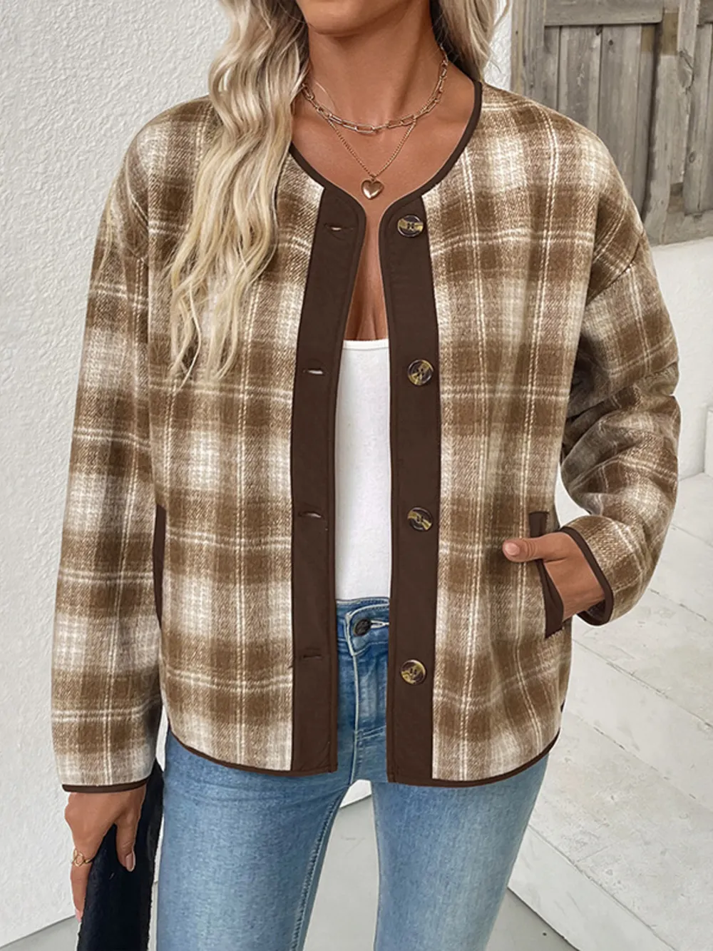 Plaid Long Sleeve Button-Up Jacket, image 10