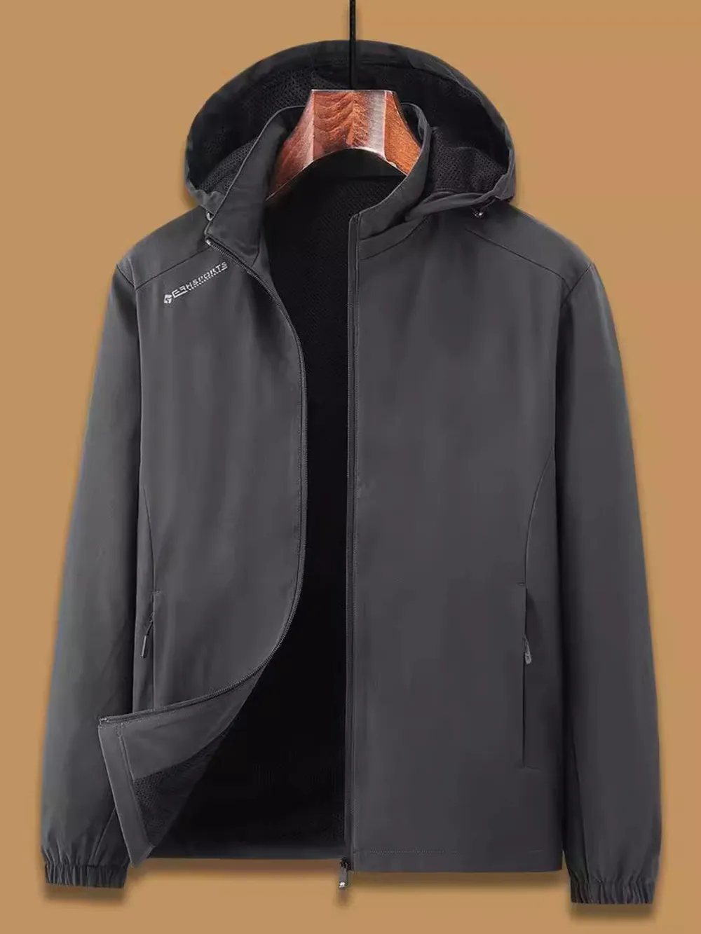 Men's Plus Size Casual Hooded Windproof Jacket, image 2