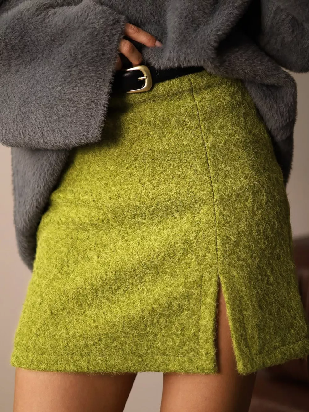 Textured Mini Skirt with Front Slit, image 5