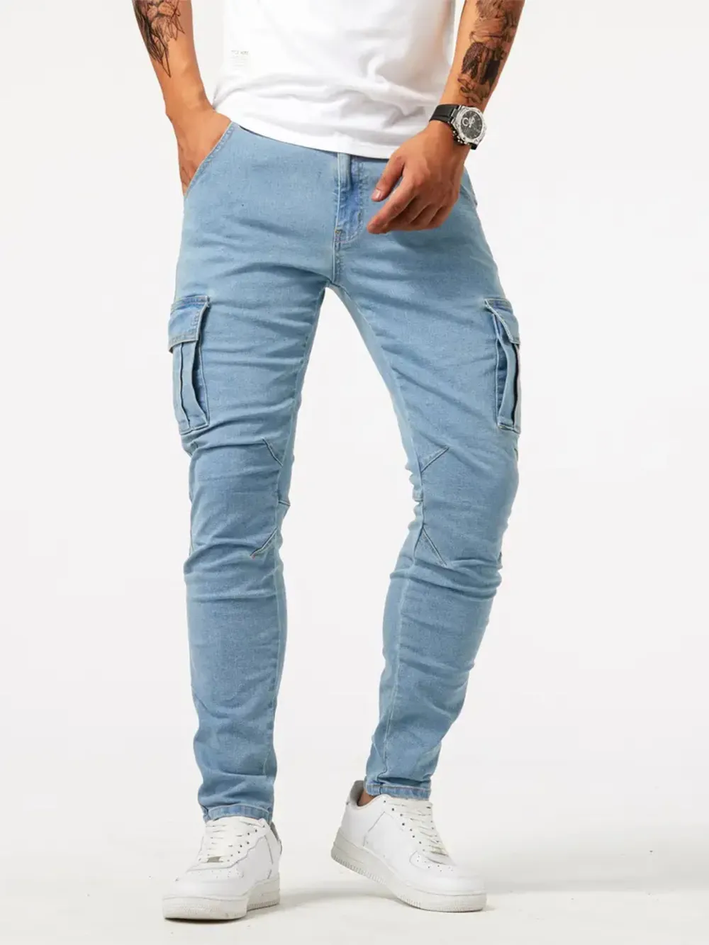 Men's Plus Size Skinny Cargo Jeans, image 6