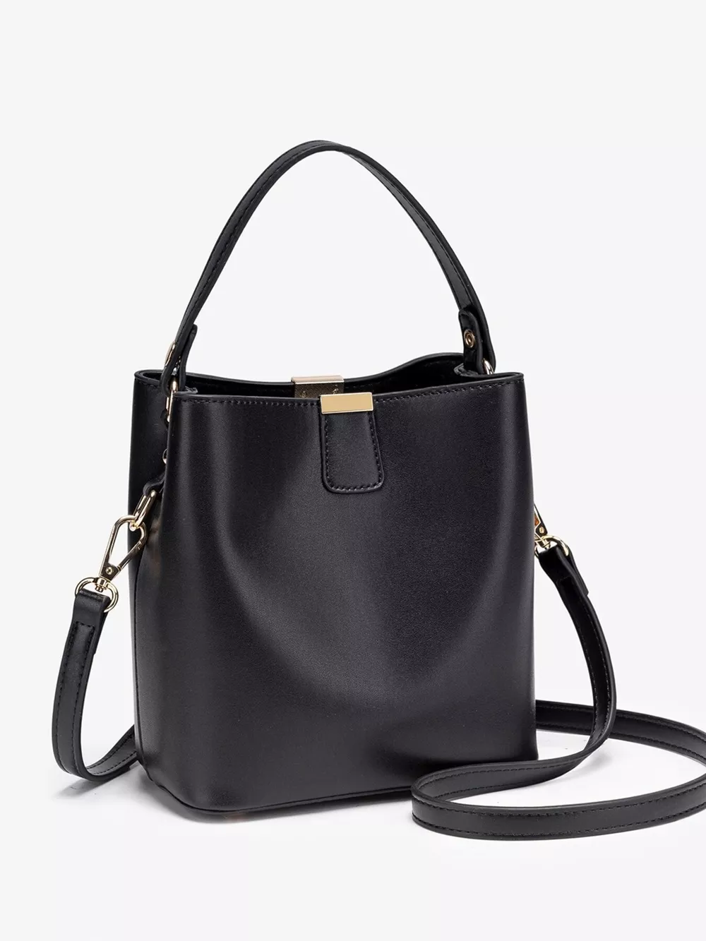 PU Leather Bucket Crossbody Bag with Gold-Tone Hardware, image 5