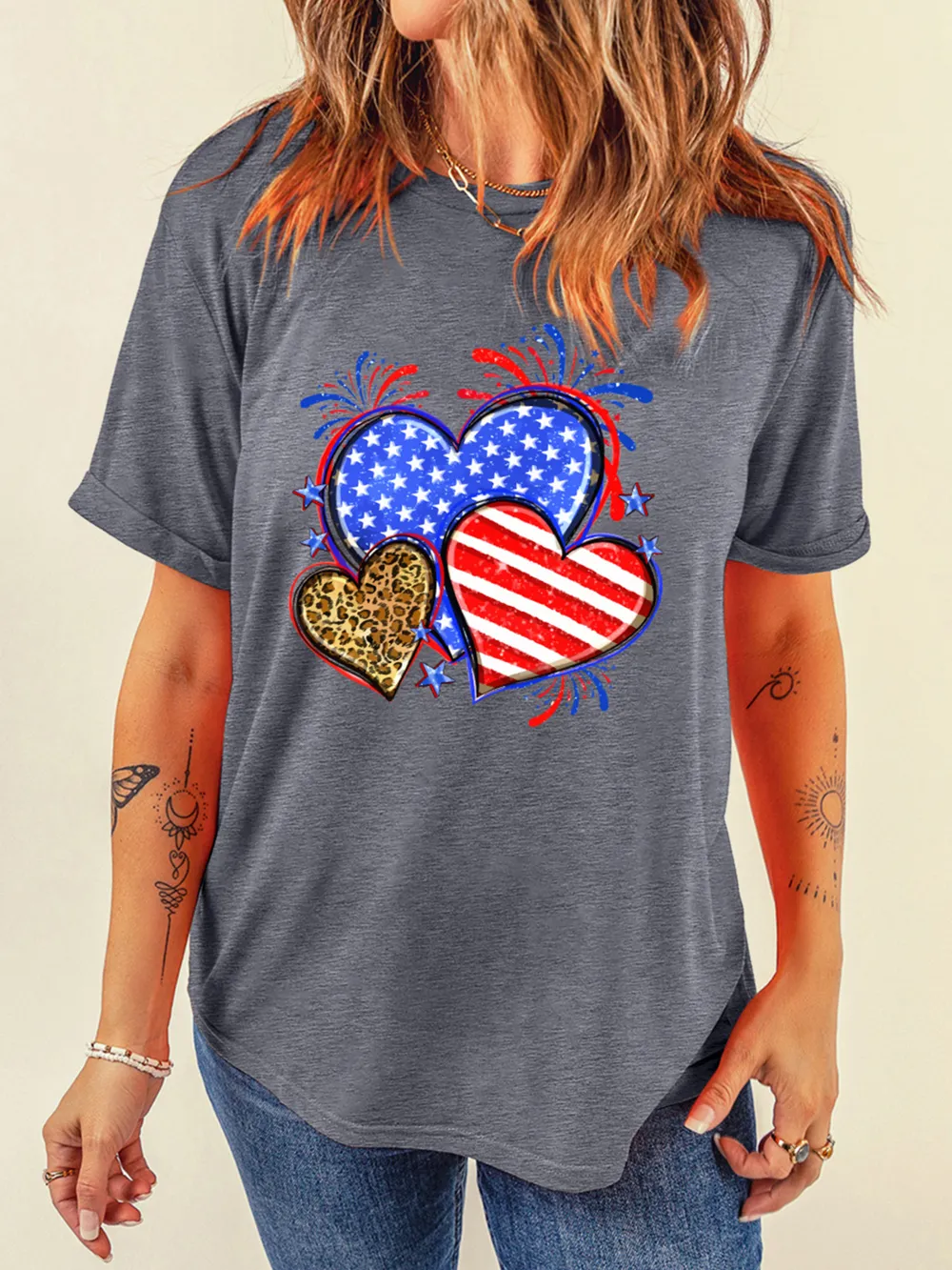 American Heart Graphic Round Neck T Shirt, image 6