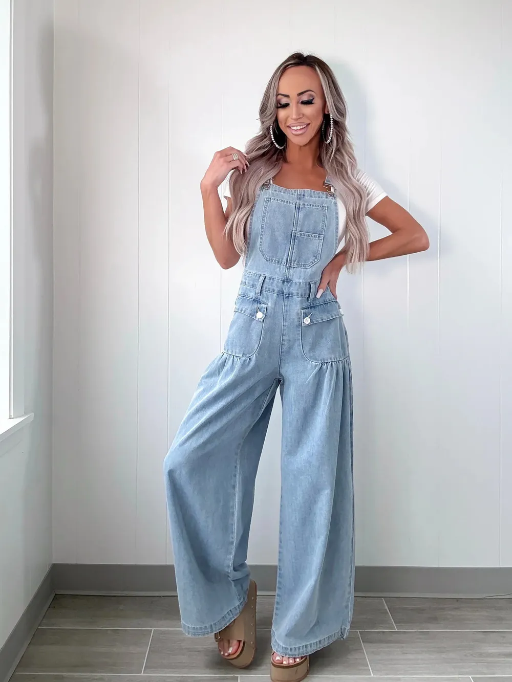 Wide Leg Denim Overalls, image 2