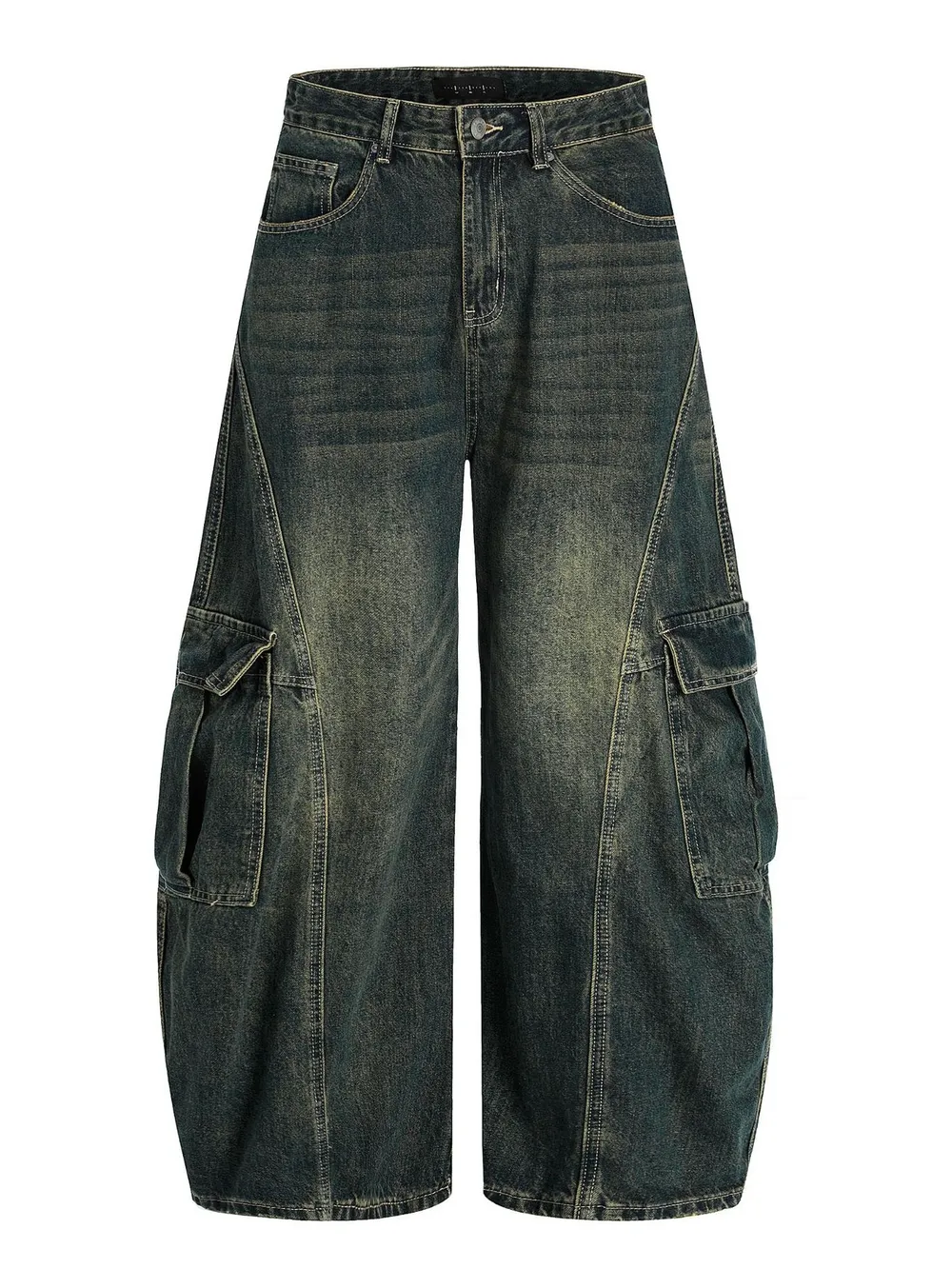 Men's Wide Leg Wash Cargo Jeans, image 7