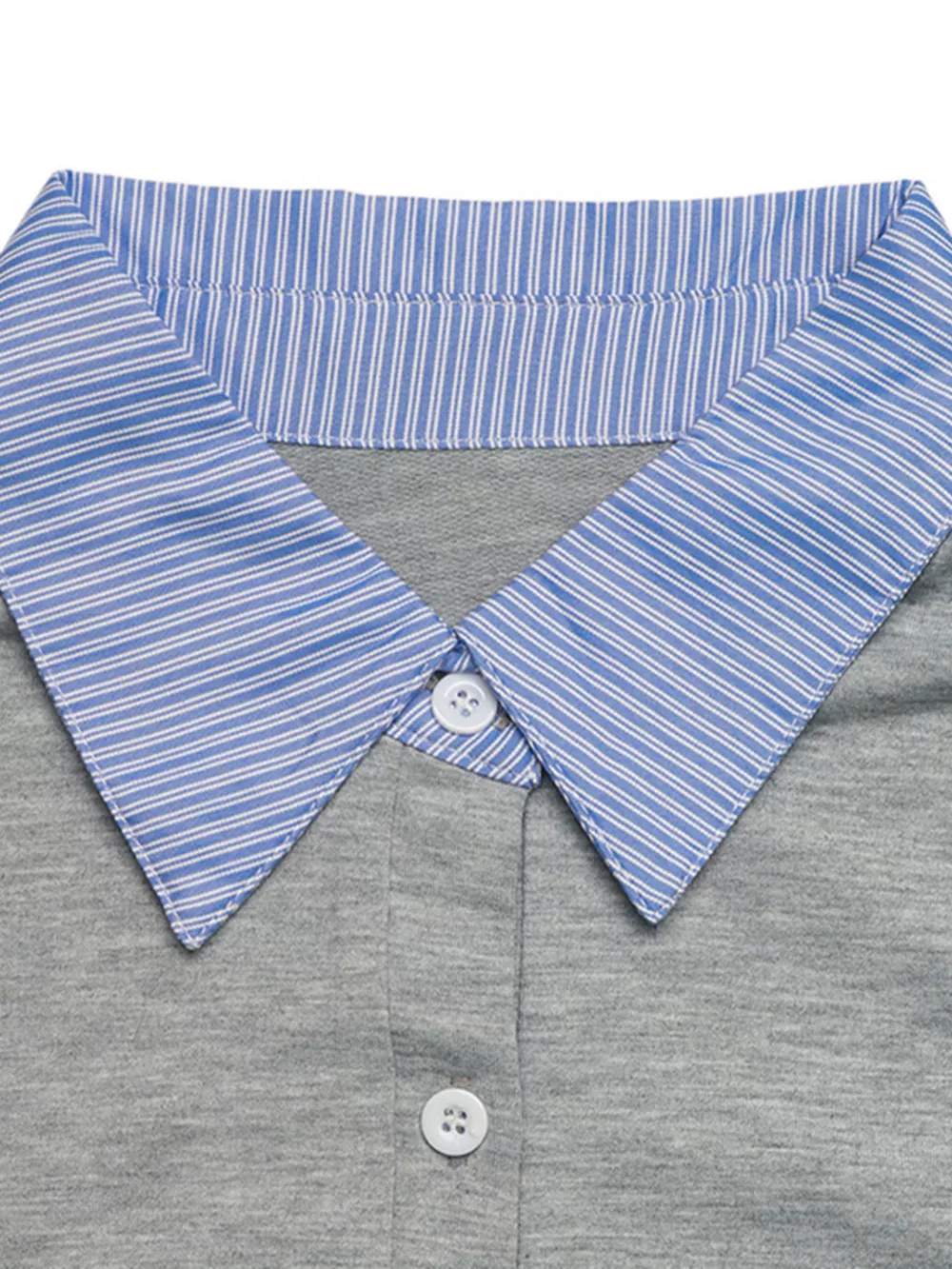 Striped Collar Long Sleeve Fake Two Piece Sweatshirt, image 4