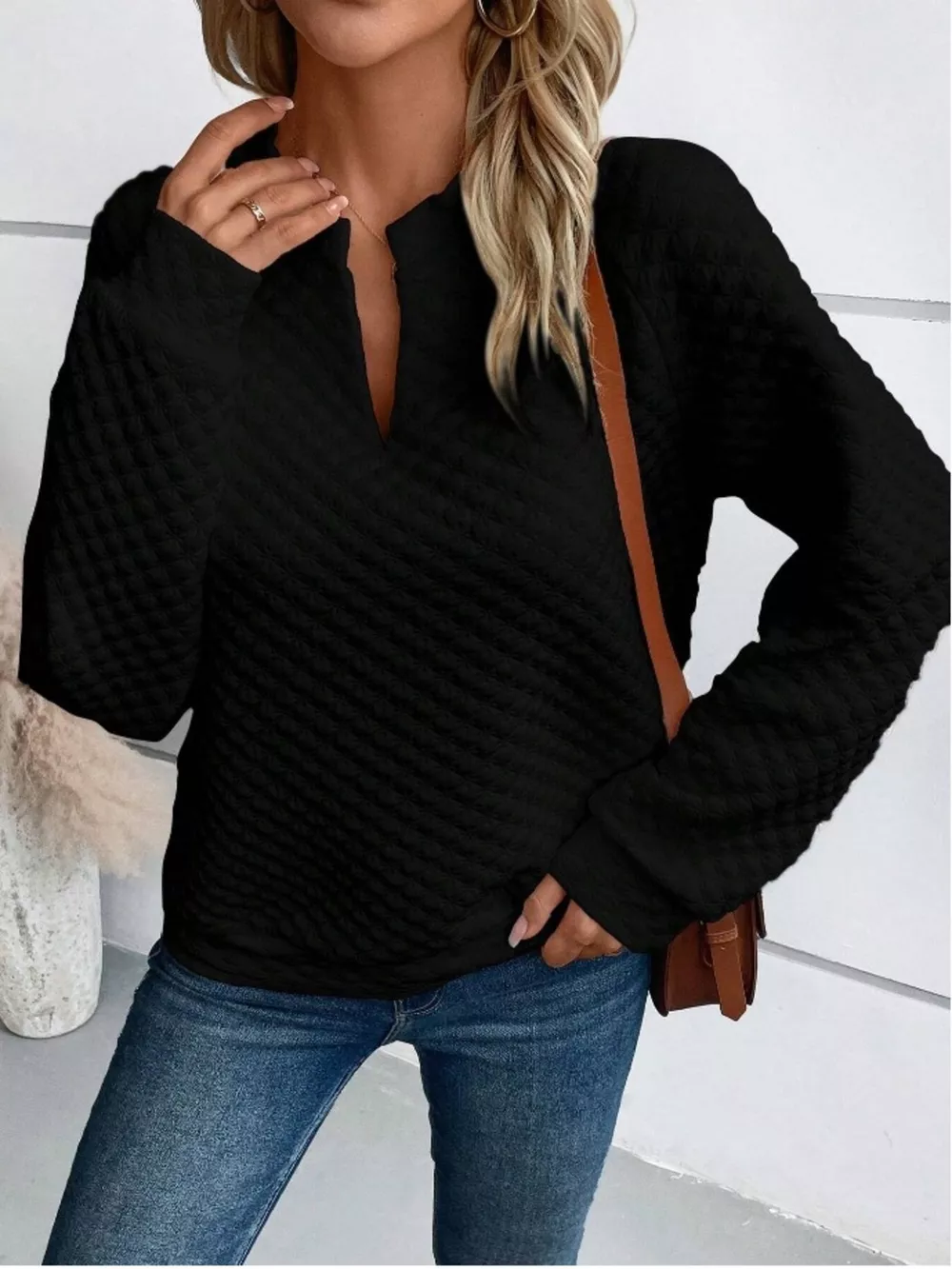 Textured Notched Raglan Sleeve Sweatshirt, image 12
