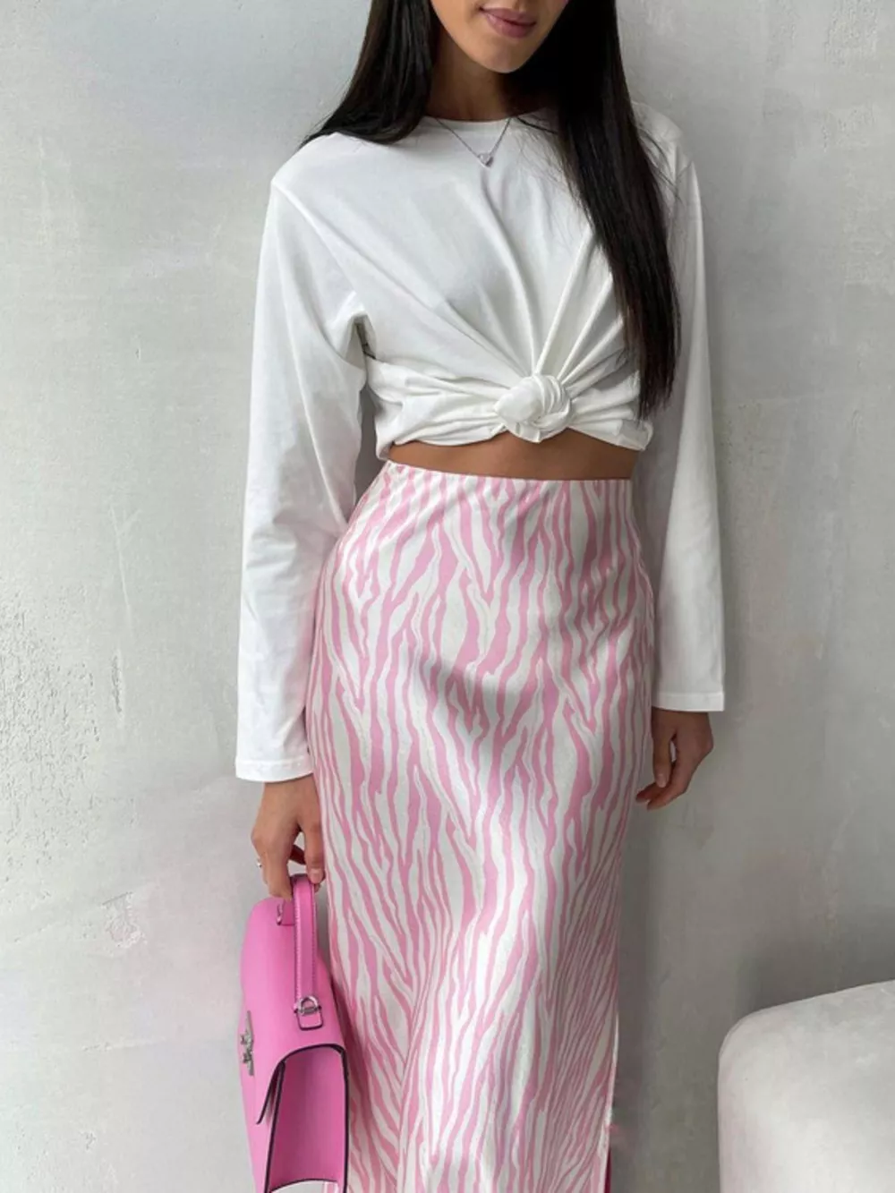 Satin Zebra Print Midi Skirt, image 13