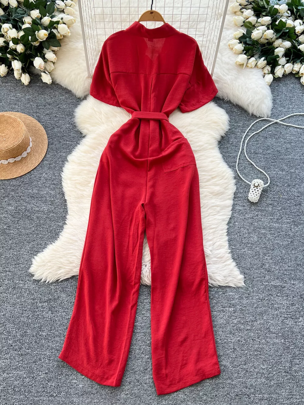 Button Front Wide Leg Jumpsuit, image 3