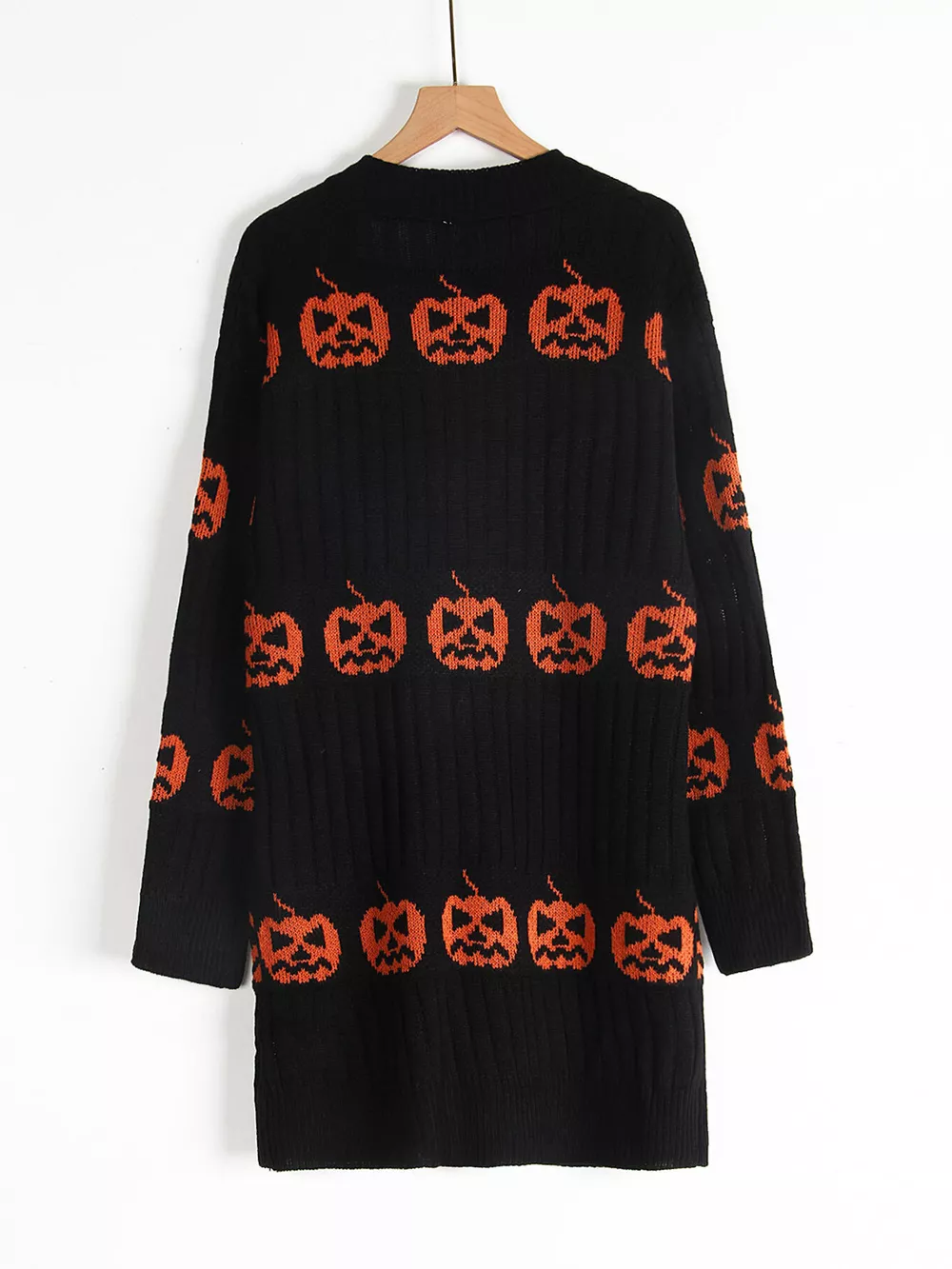 Halloween Pumpkin Open Front Knit Cardigan, image 4