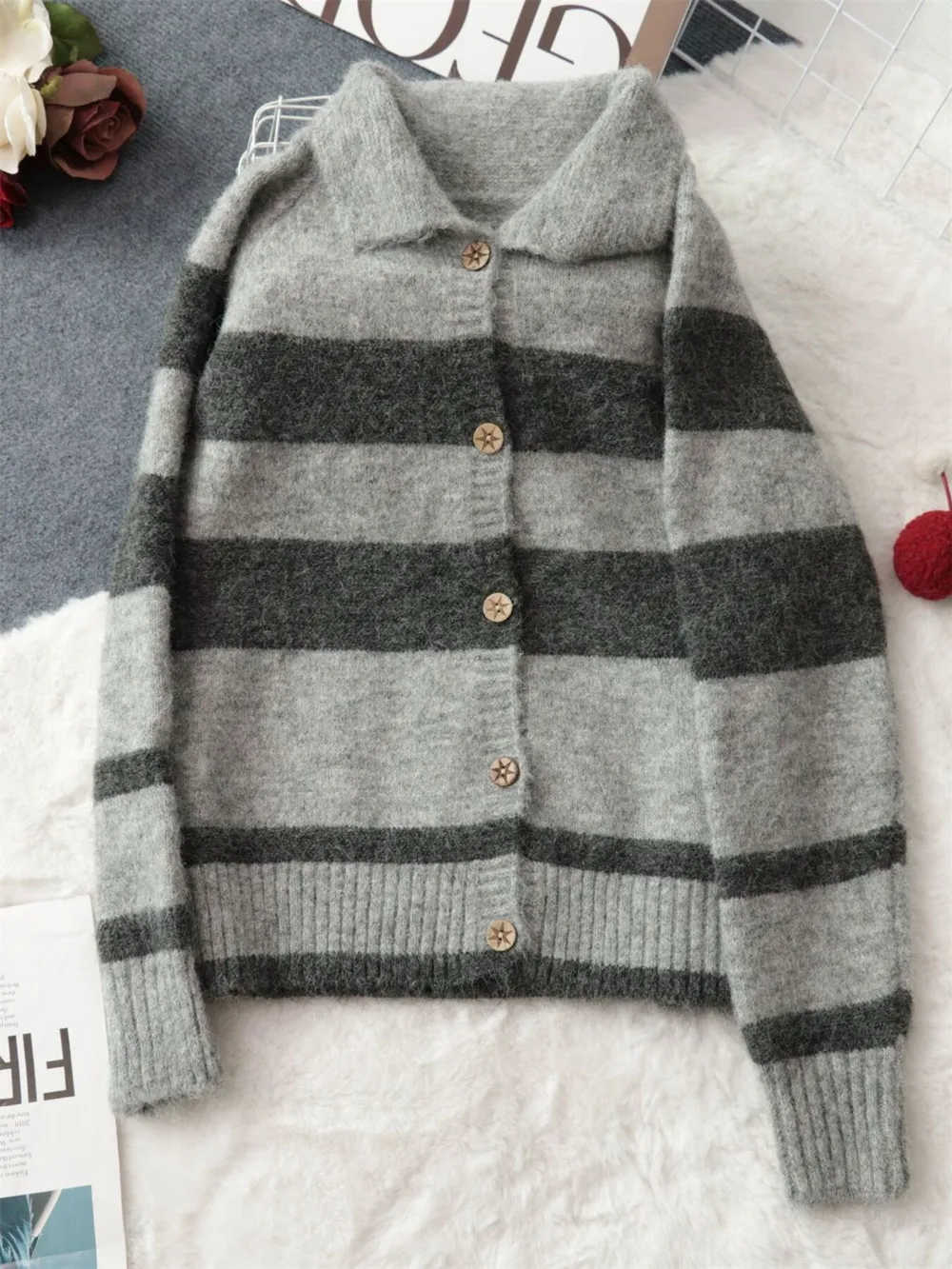 Striped Button-Up Cozy Cardigan, image 17