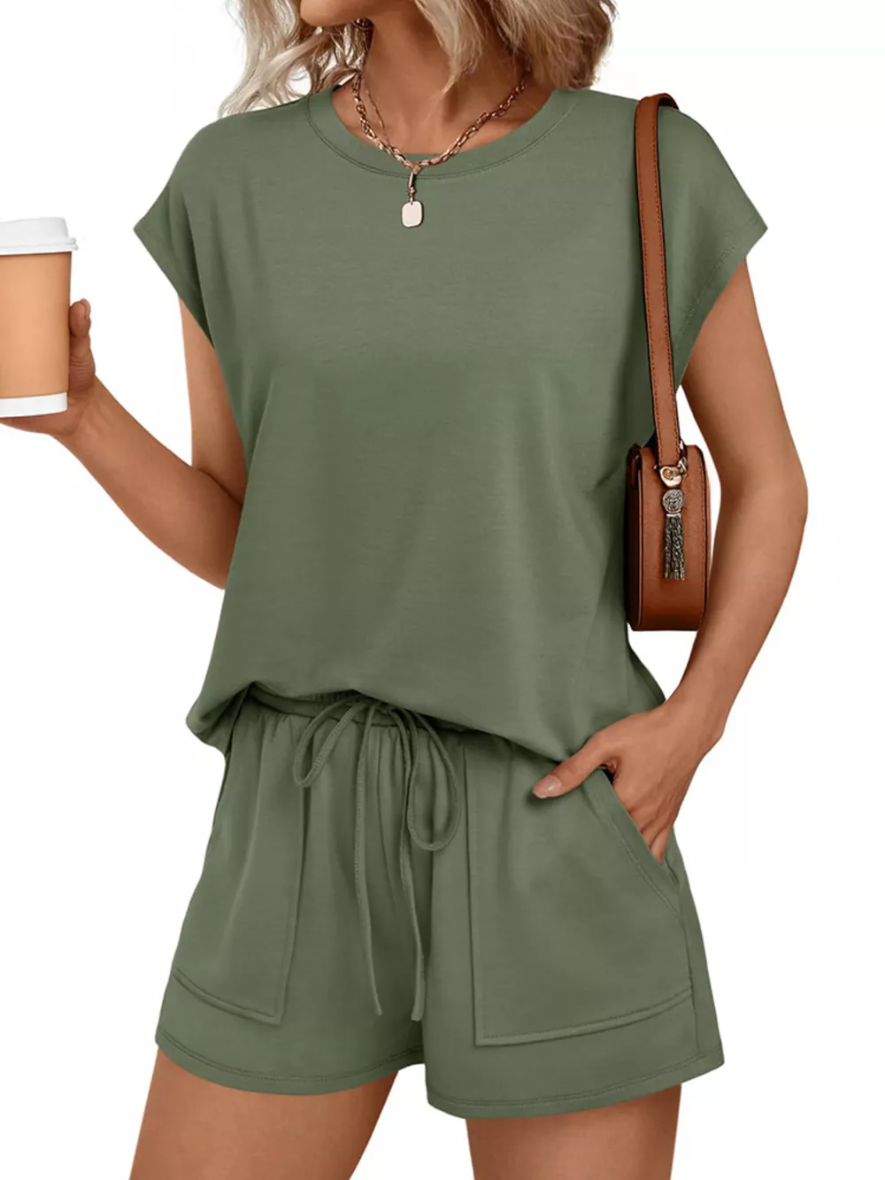 Round Neck Cap Sleeve Top and Shorts Set, image 19