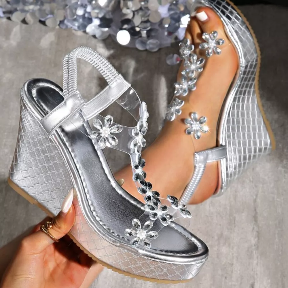 Flower Open Toe Wedge Sandals, image 3