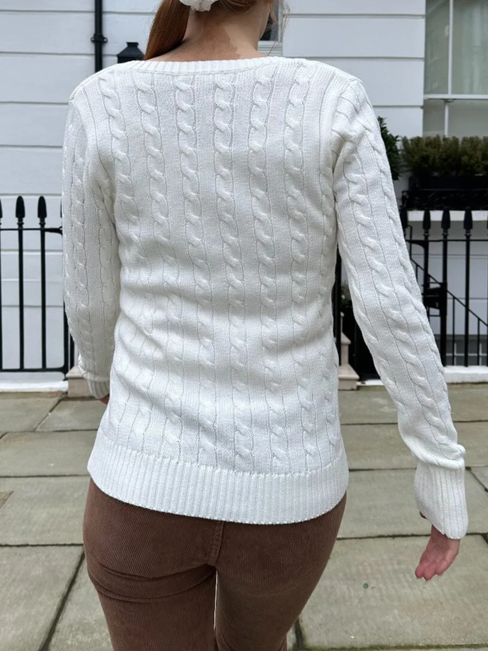 Cable Knit V-Neck Sweater, image 4