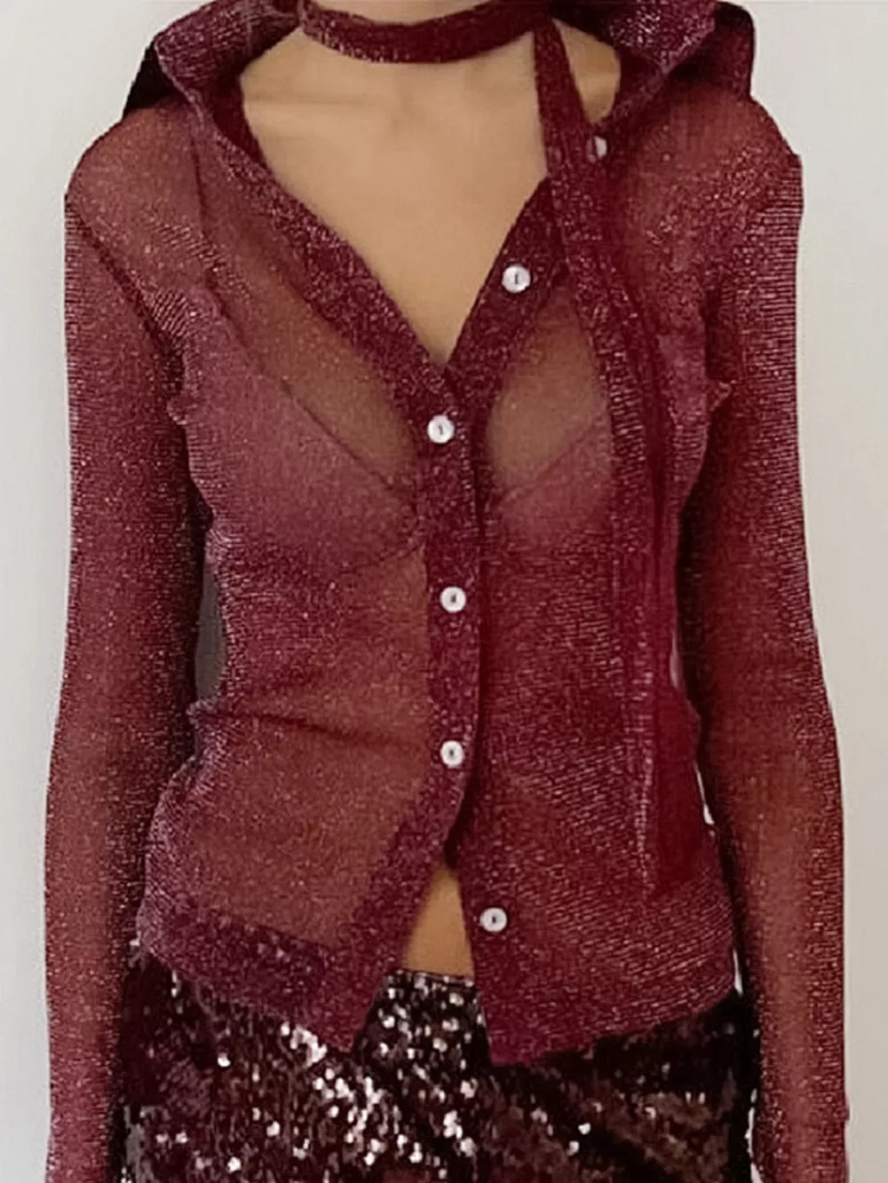 Button Down Long Sleeve Shirt with Scarf, image 4
