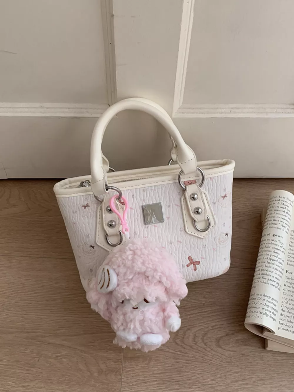 Plush Charm Patterned Crossbody Bag