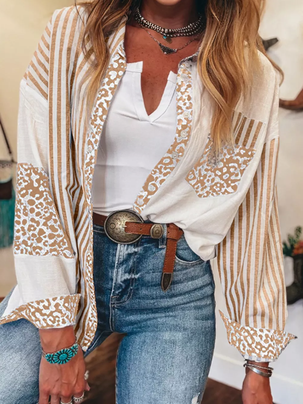 Leopard Striped Western Casual Shirt, image 10