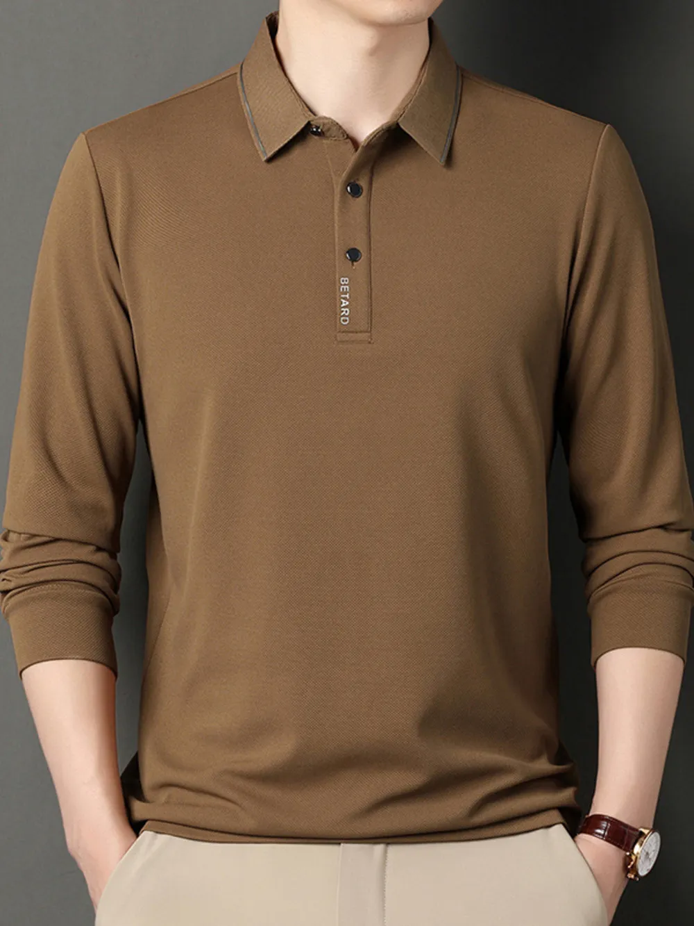 Men's Plus Size Collared Neck Long Sleeve Polo, image 3