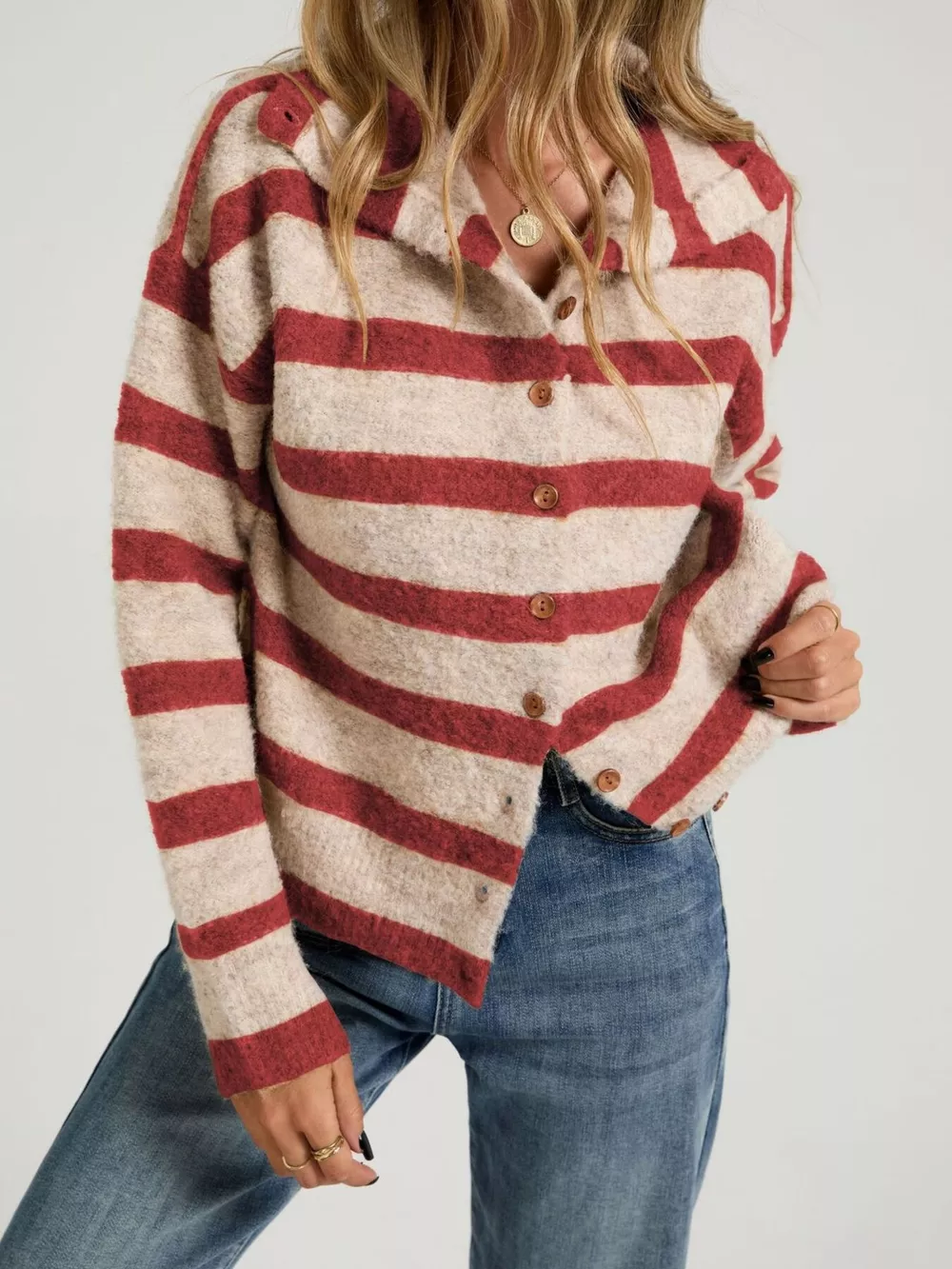 Striped Fuzzy Knit Cardigan, image 4