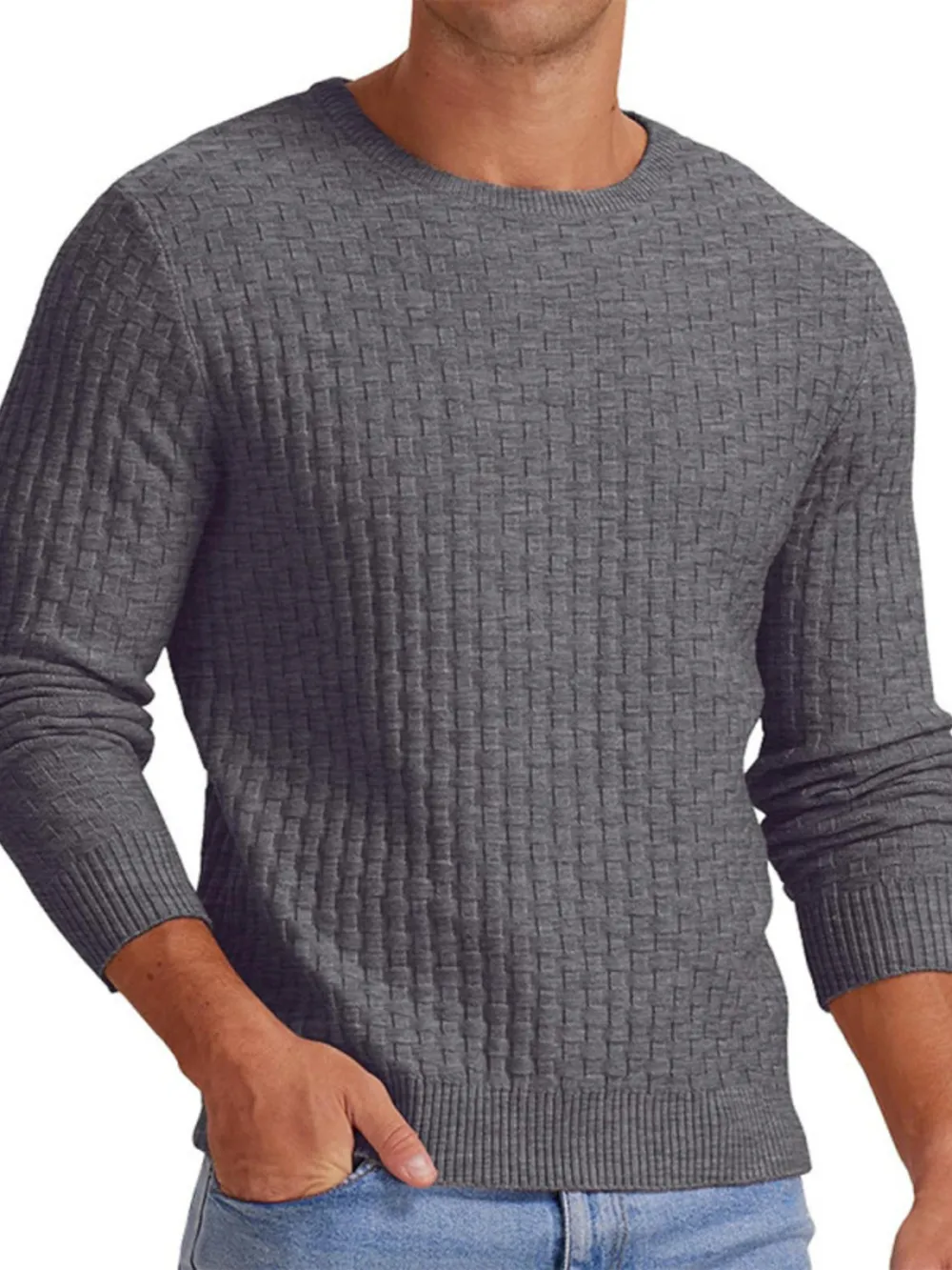 Men's Full Size Ribbed Hem Round Neck Sweater Plus Size, image 8