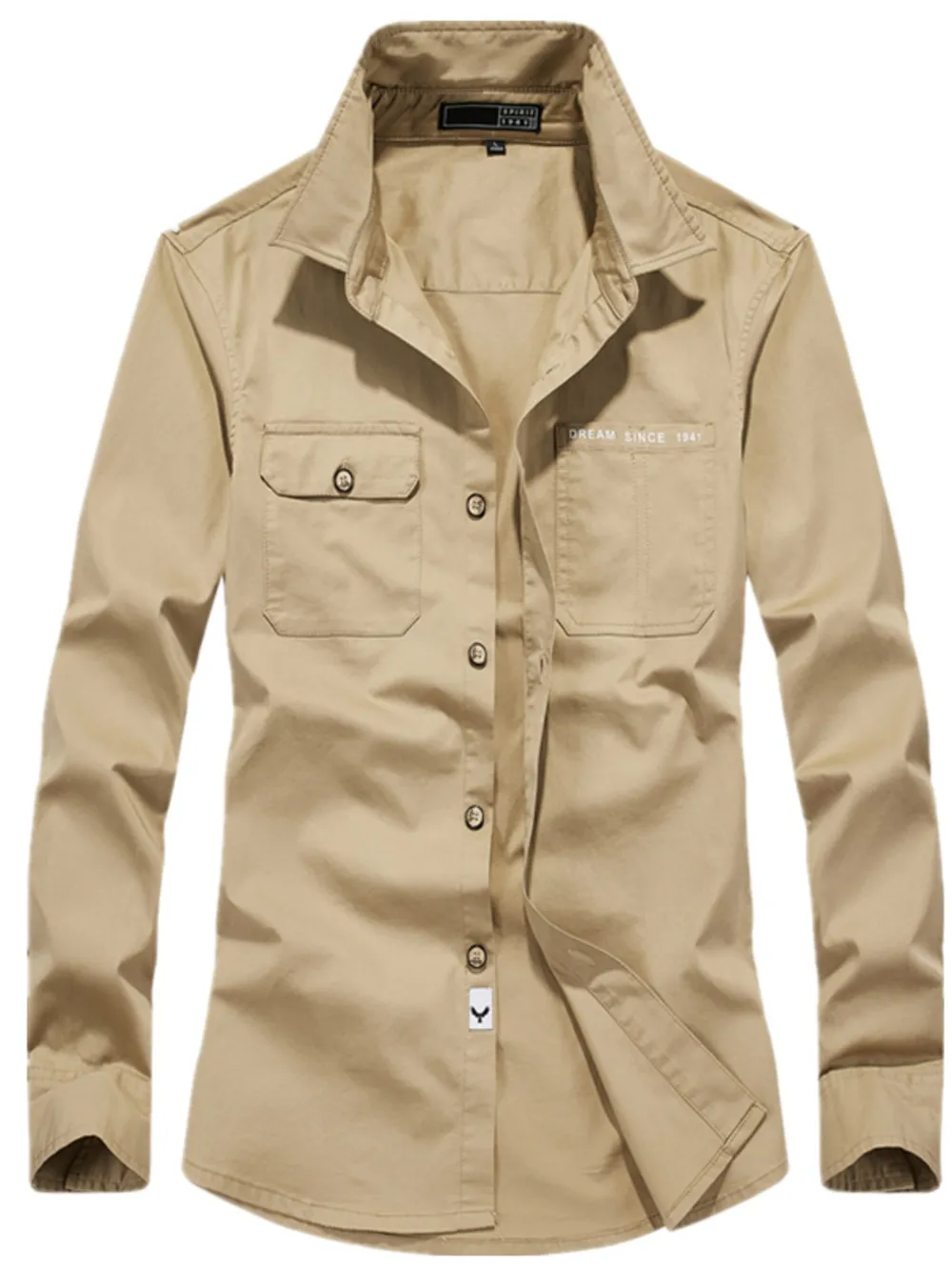 Men's Plus Size Casual Long Sleeve Shirt with Dual Chest Pockets