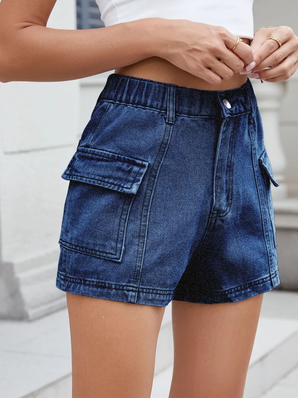High Waist Cargo Denim Shorts, image 20