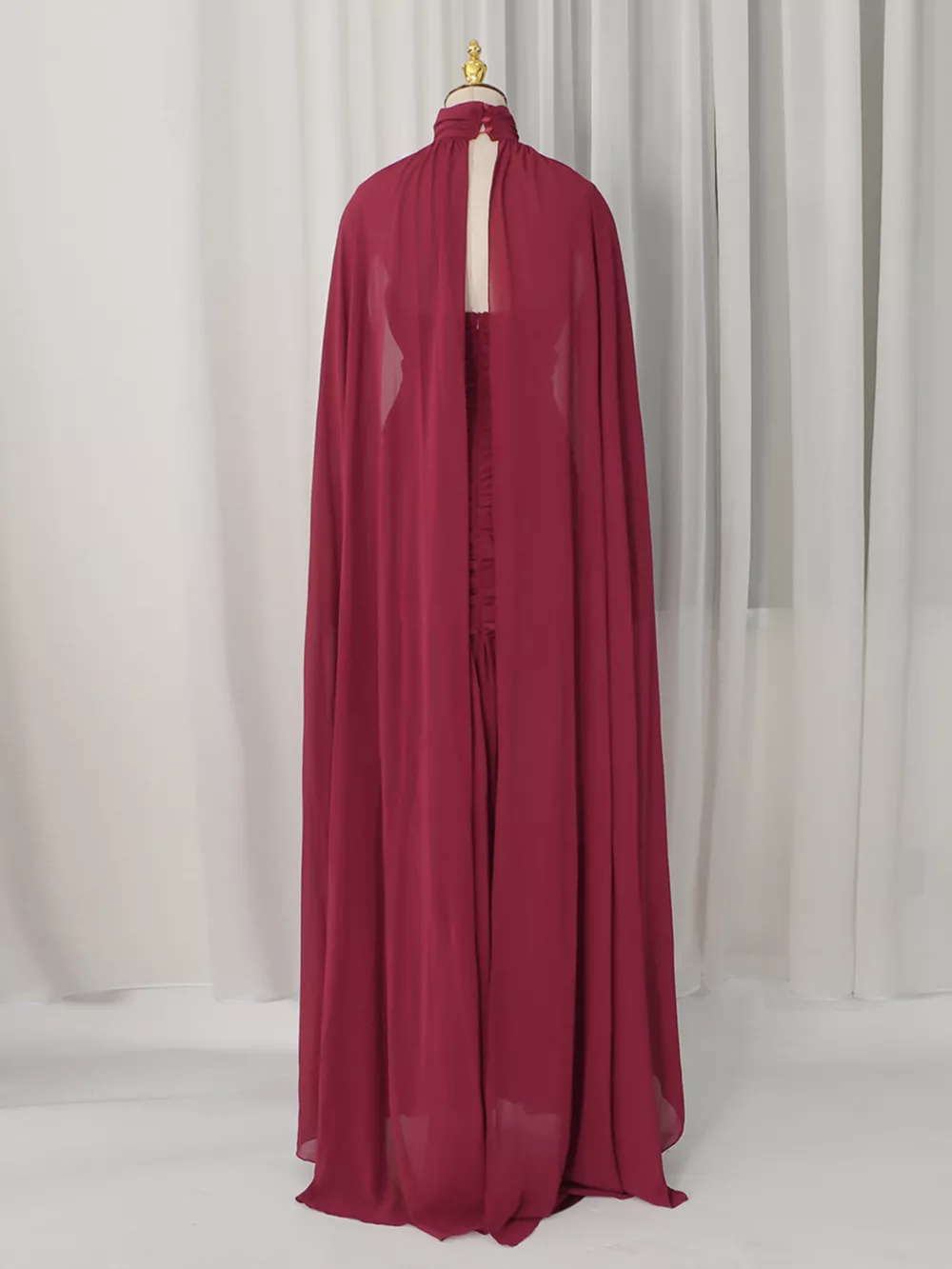 Ruched Halter Neck Cape Maxi Dress, image 5