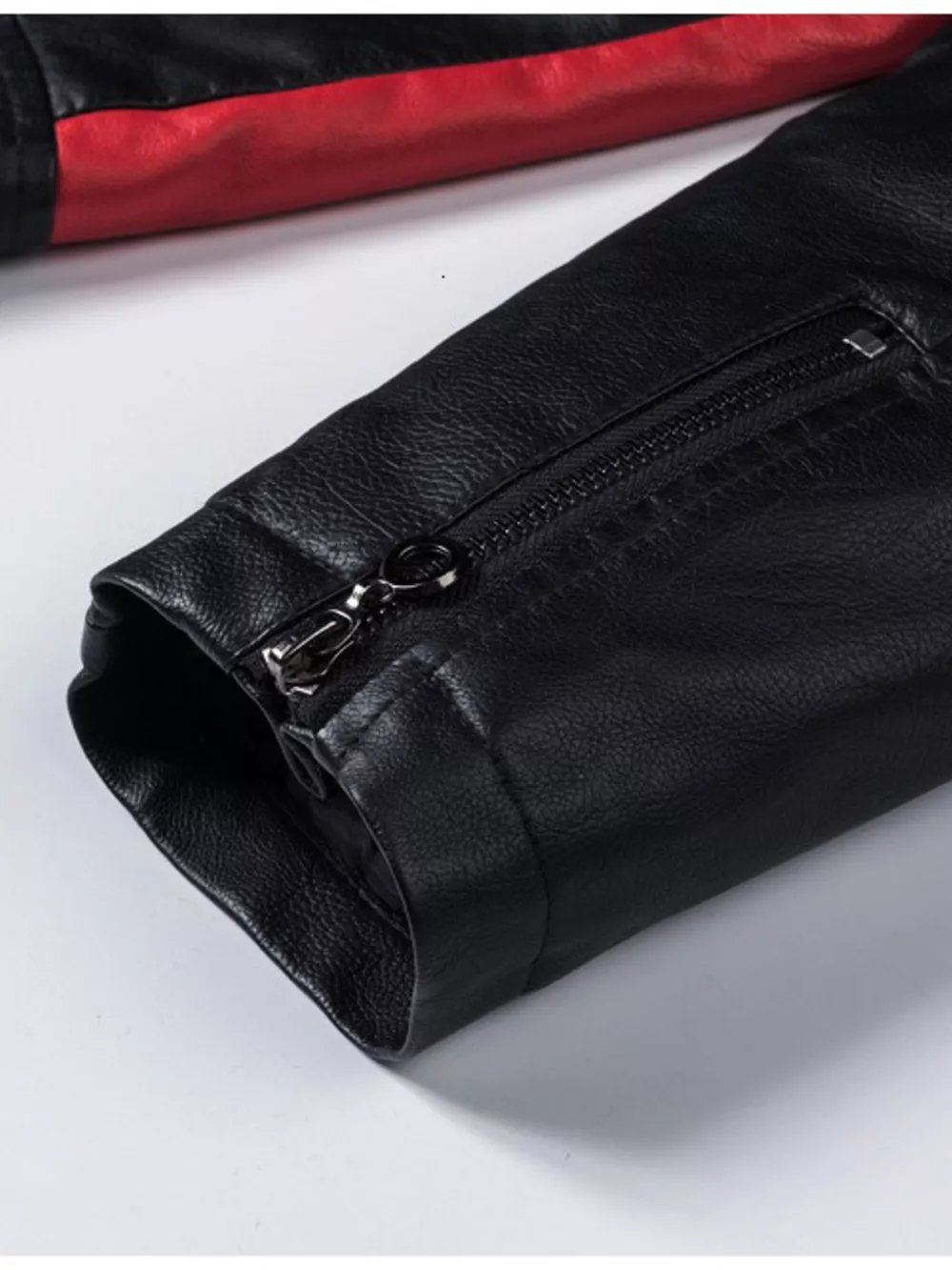 Men's Plus Size Two-Tone Slim Fit Motorcycle Leather Jacket, image 9