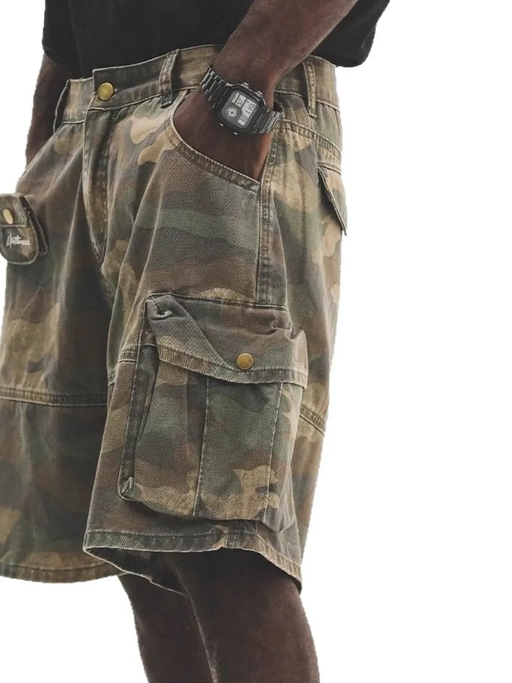 Men's Plus Size Camo Cargo Shorts with Multiple Pockets, image 6