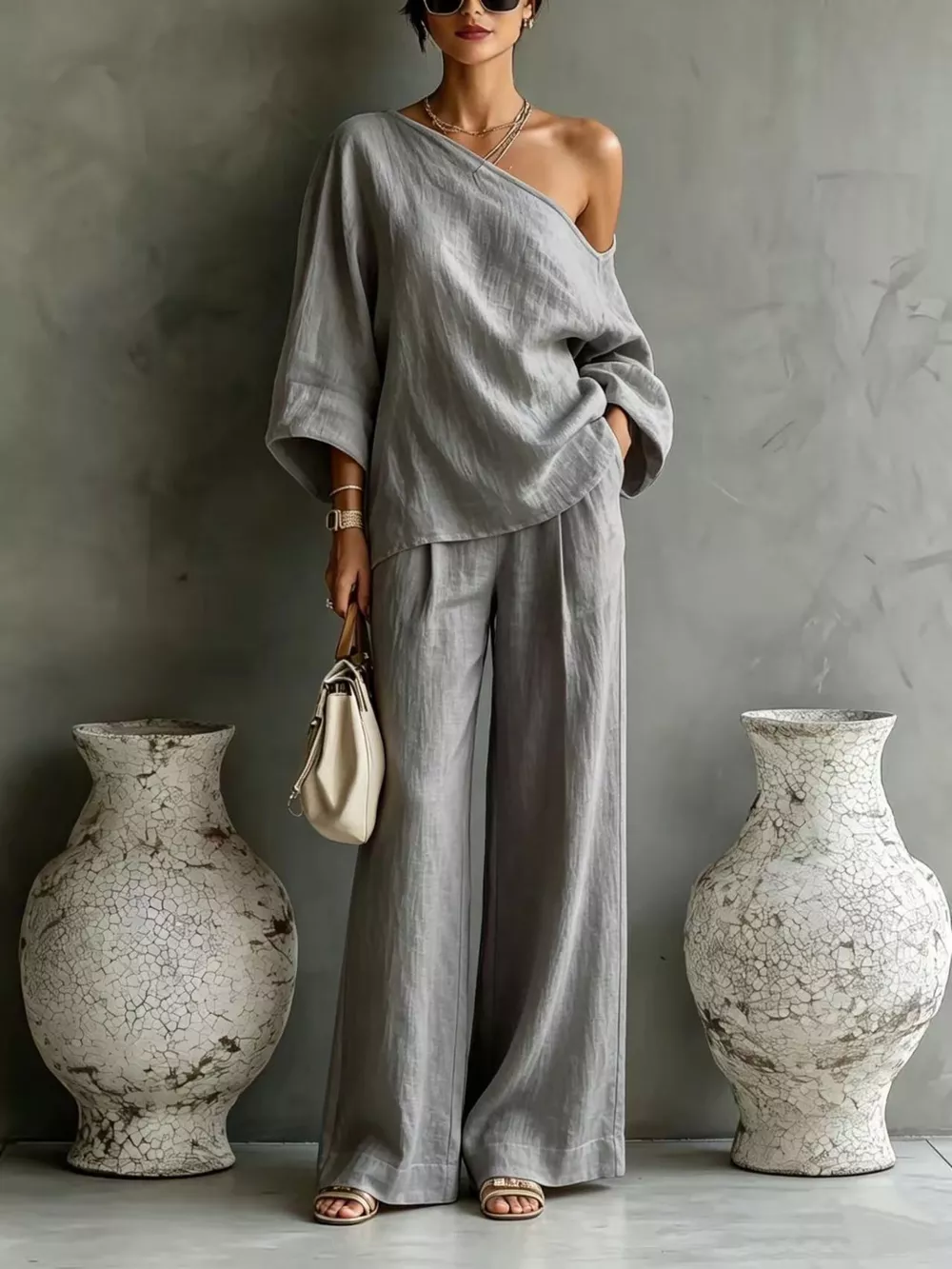 One Shoulder Top and Wide Leg Pants Set, image 17