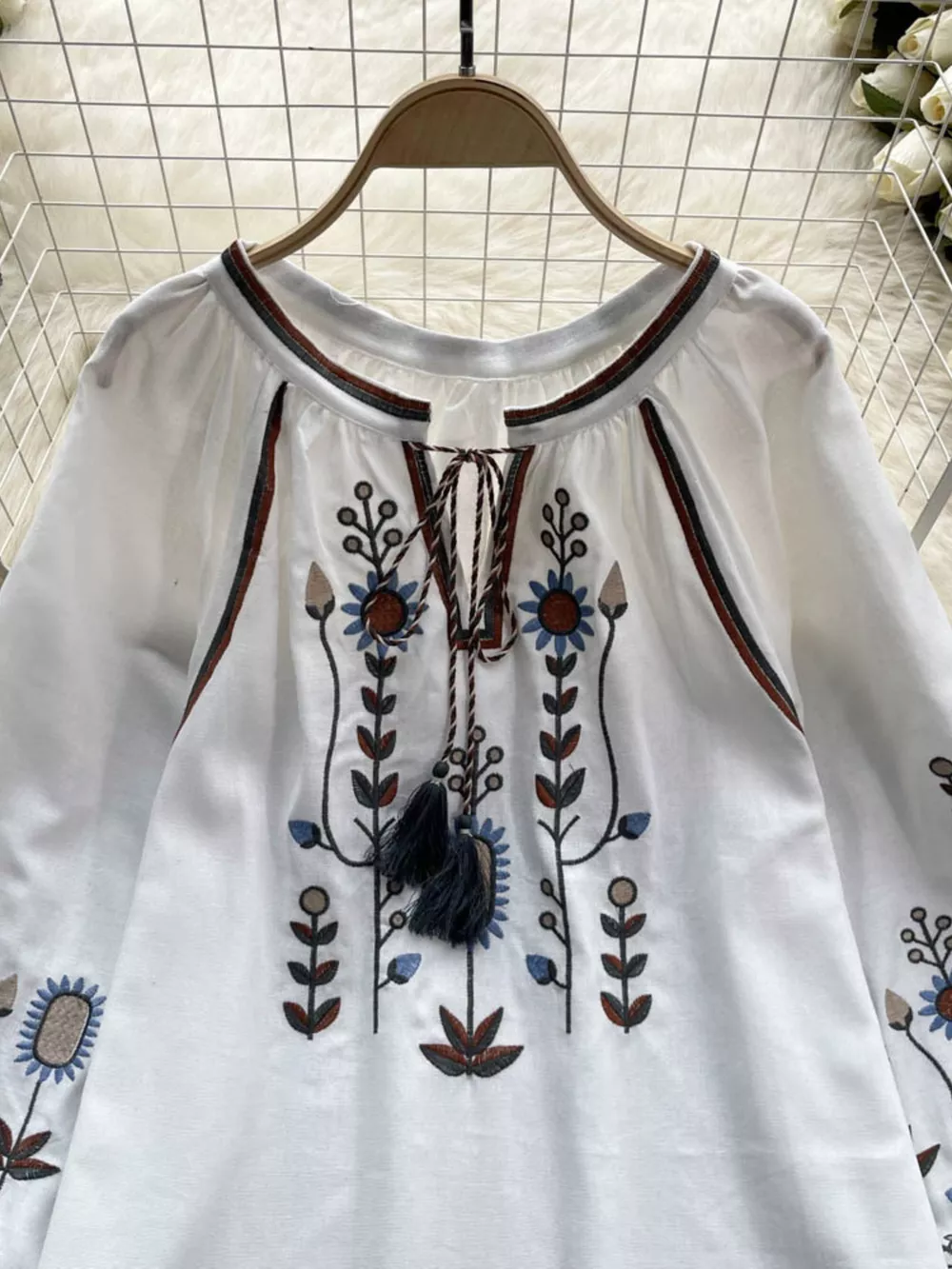 Embroidered Tie Neck Blouse, image 16