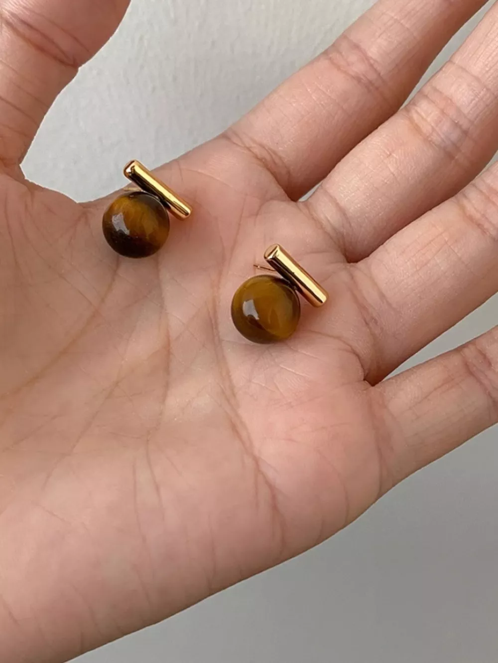 Tiger Eye Stone Stud Earrings, image 6